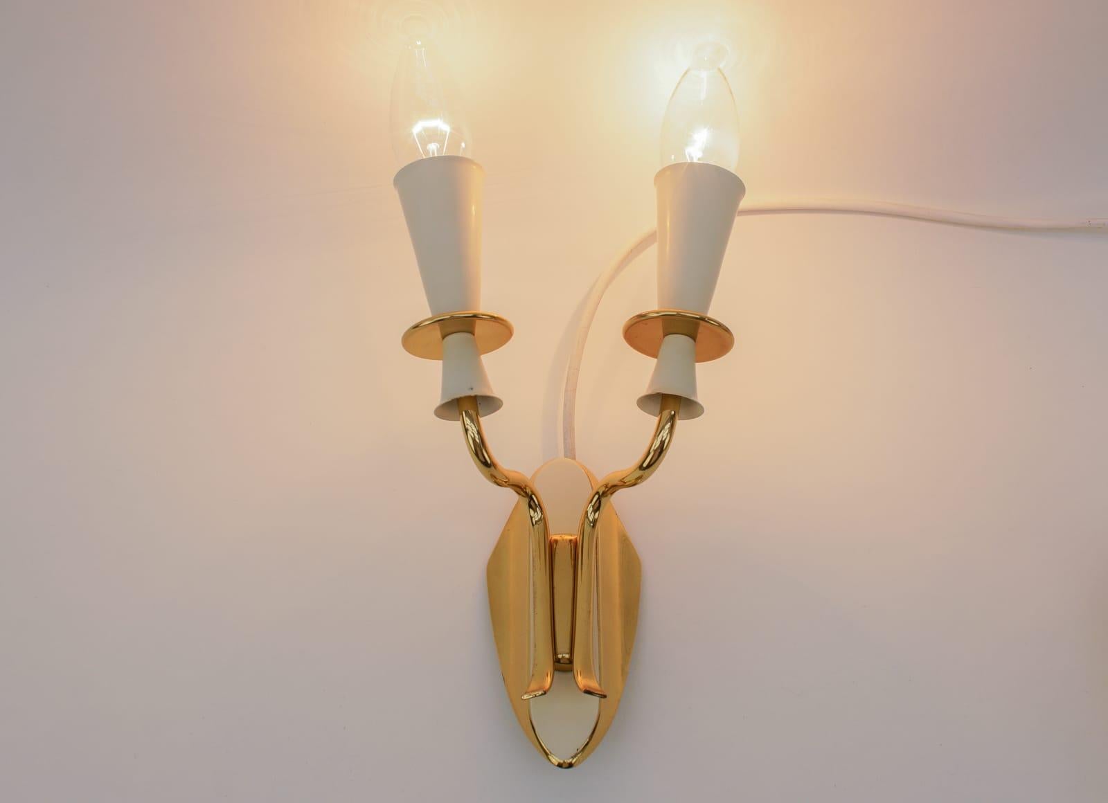 Pair of Double Arm Brass Wall Lamps from the 1950s For Sale 2