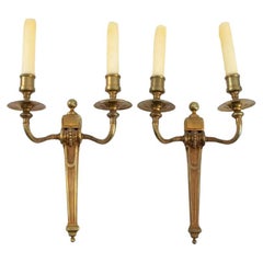 Paire d'appliques néoclassiques vintage à double bras en bronze doré