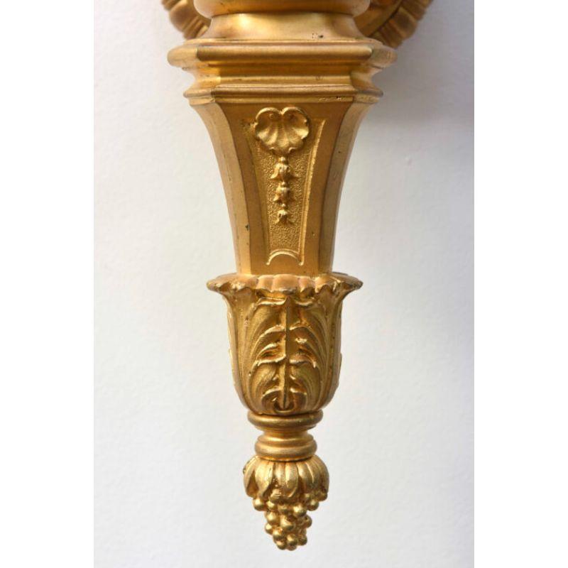 Pair of Double Arm Gilt Sconces with Cut Glass Shades For Sale 1