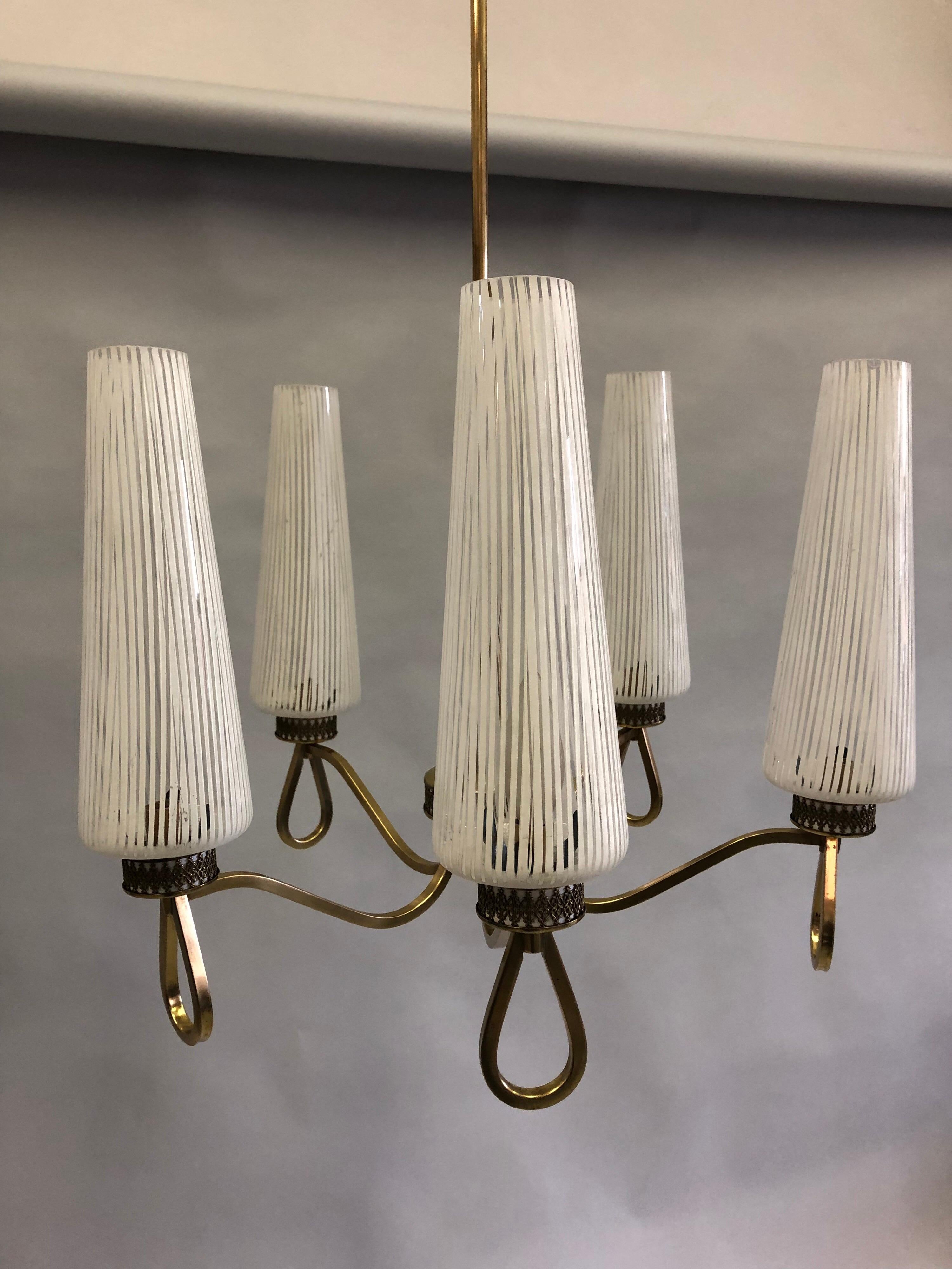Pair of Double Arm Italian Midcentury Murano Sconces with Glass by Venini 6