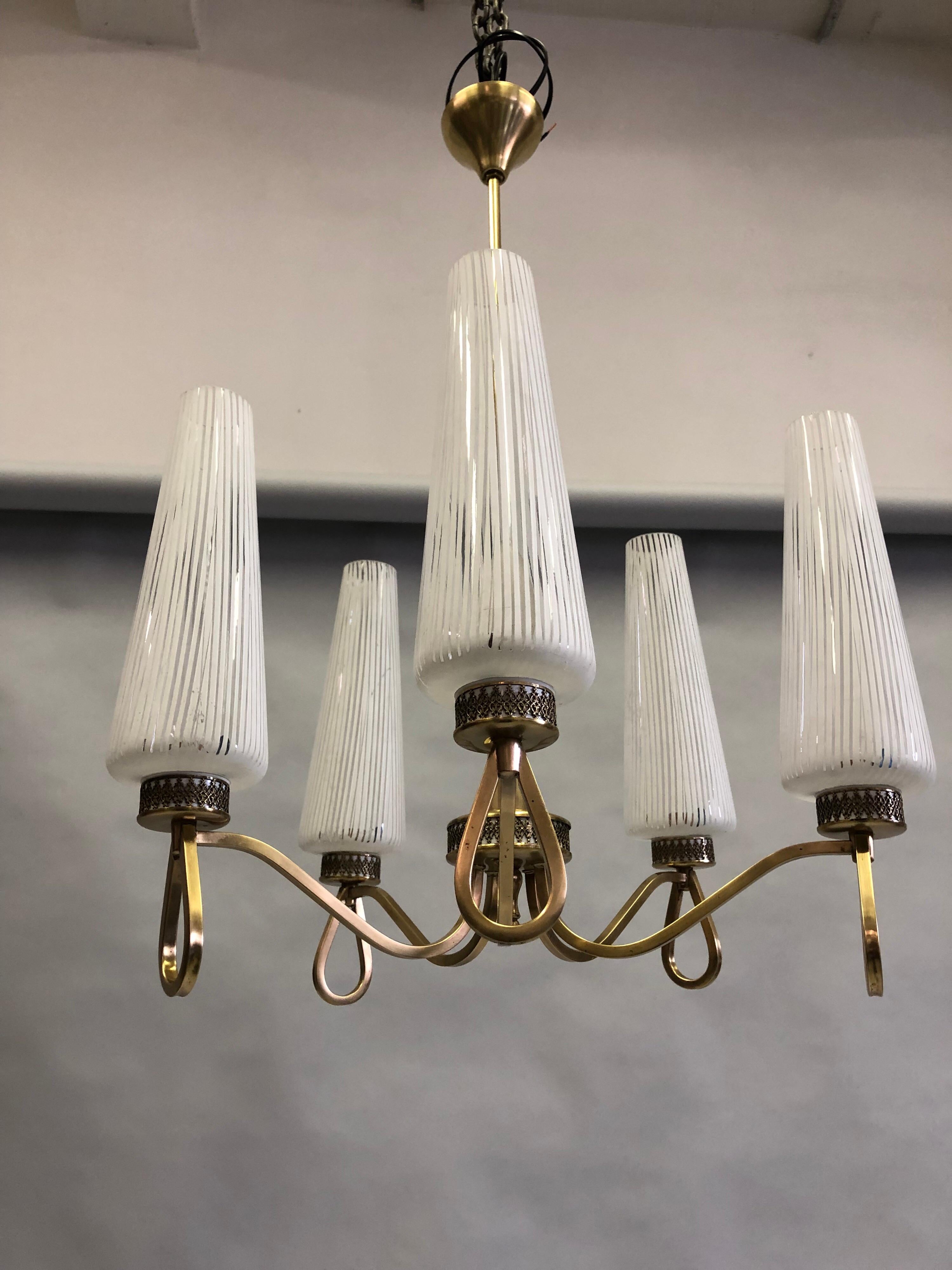 Pair of Double Arm Italian Midcentury Murano Sconces with Glass by Venini 7