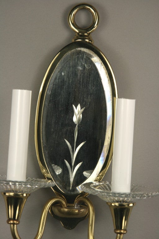 Mid-20th Century Pair of Double Arm Mirrored Sconce