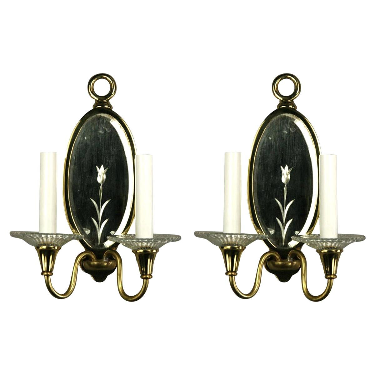 Pair of Double Arm Mirrored Sconce