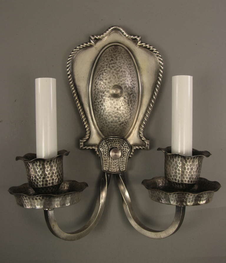 Brass  Silver Plated 2 arm sconces circa 1920's For Sale