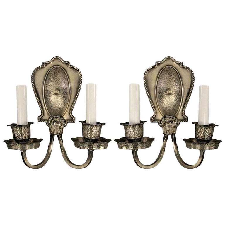  Silver Plated 2 arm sconces circa 1920's For Sale
