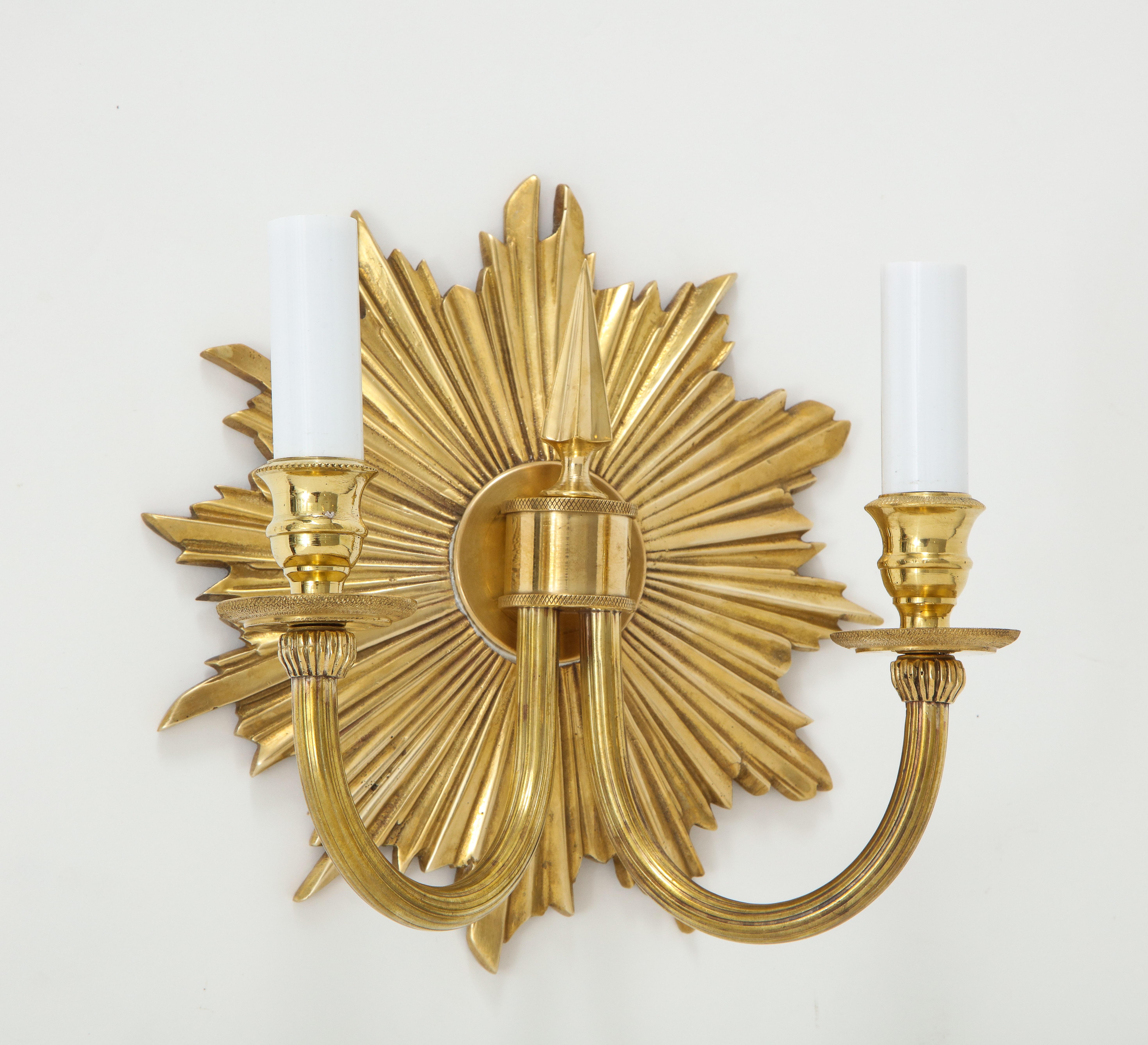 Pair of Double Arm Sunburst Sconces In Excellent Condition In New York, NY