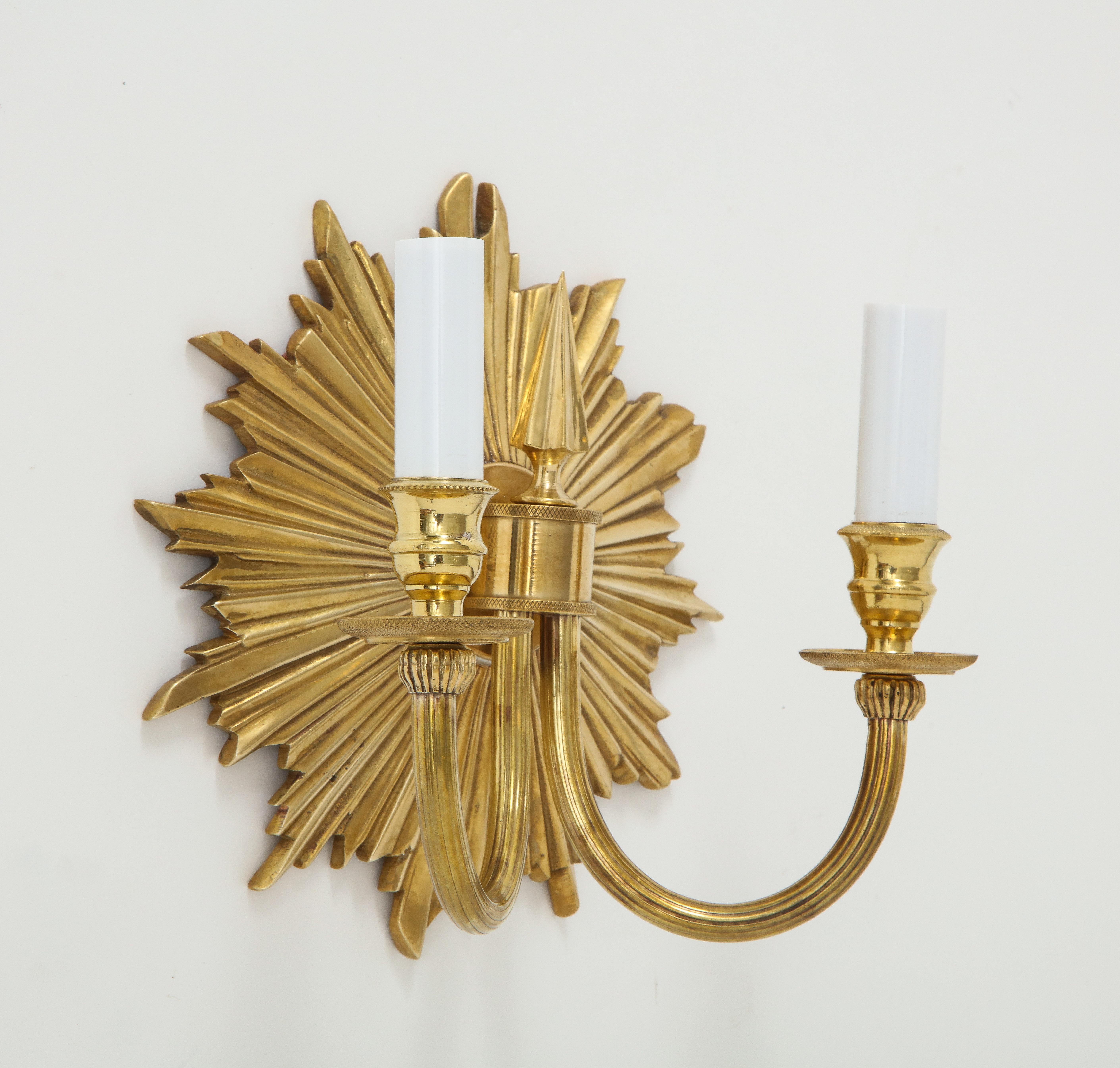 20th Century Pair of Double Arm Sunburst Sconces