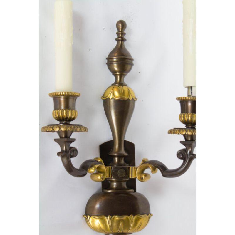Neoclassical Revival Pair of Double Arm Two Toned Sconces For Sale