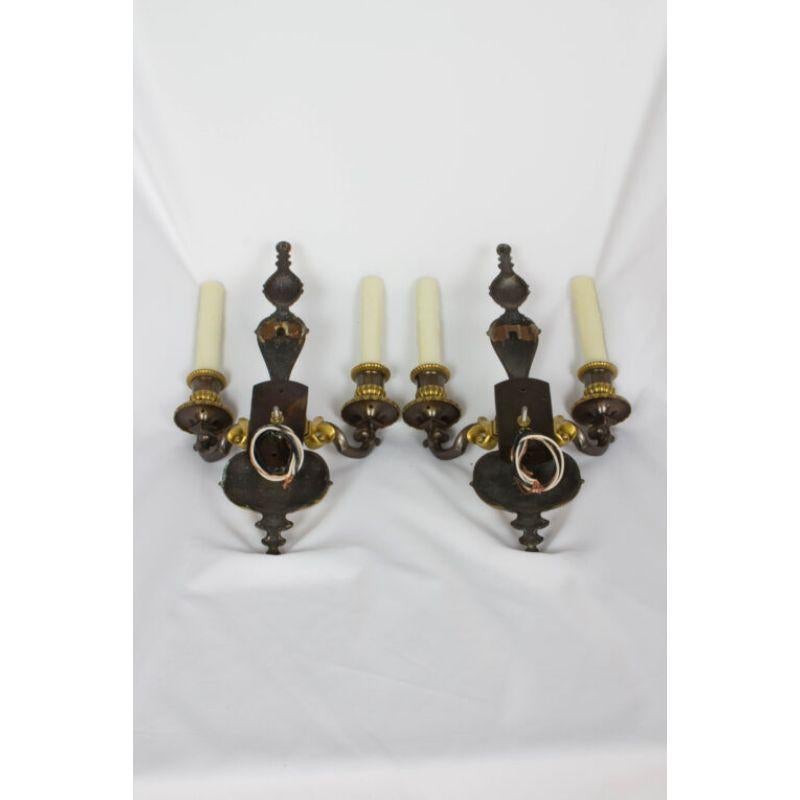 Pair of Double Arm Two Toned Sconces In Excellent Condition For Sale In Canton, MA