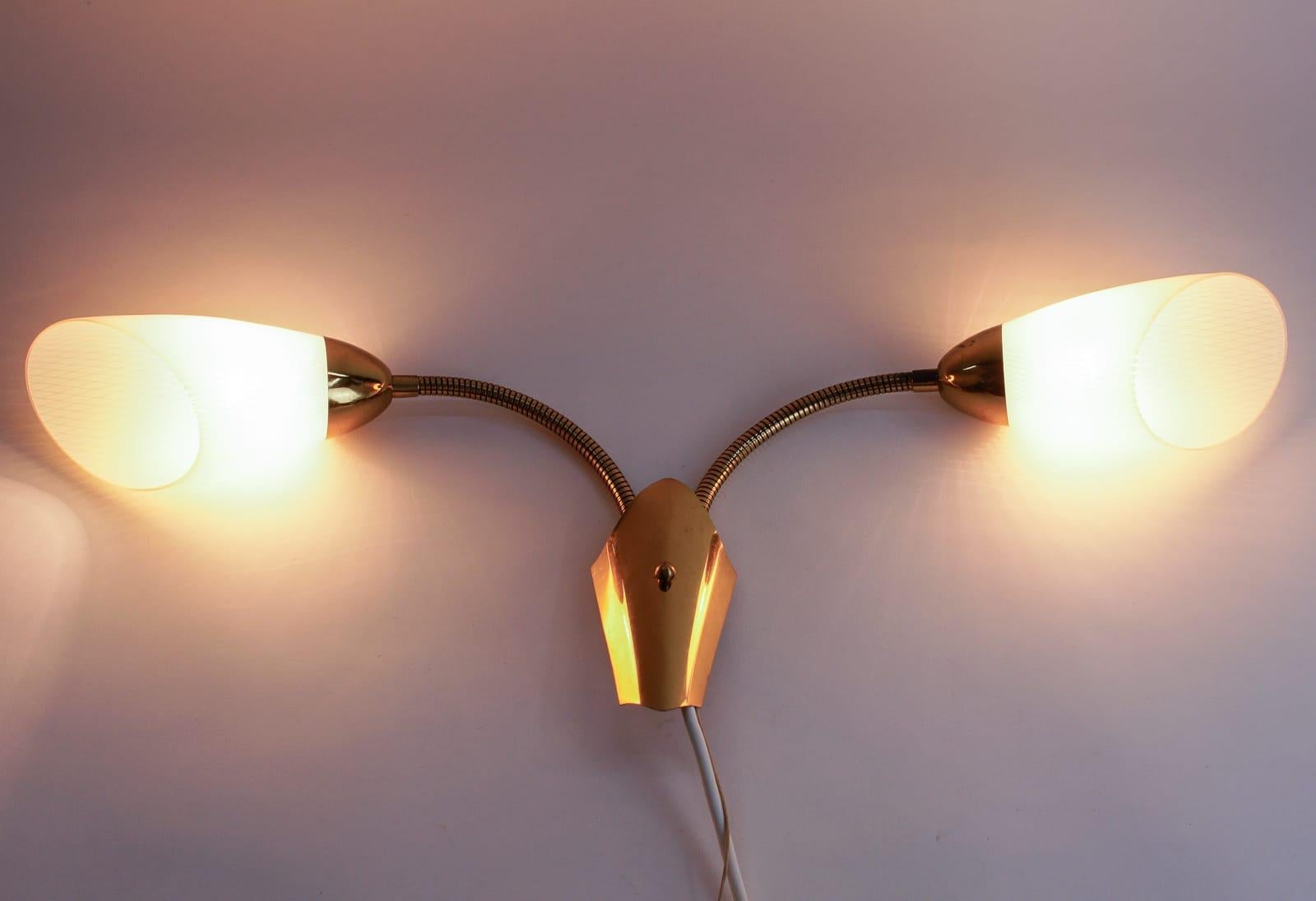 Pair of Double Arm Wall Lamps with Flexible Arms from the 1950s, Probably Italy For Sale 4