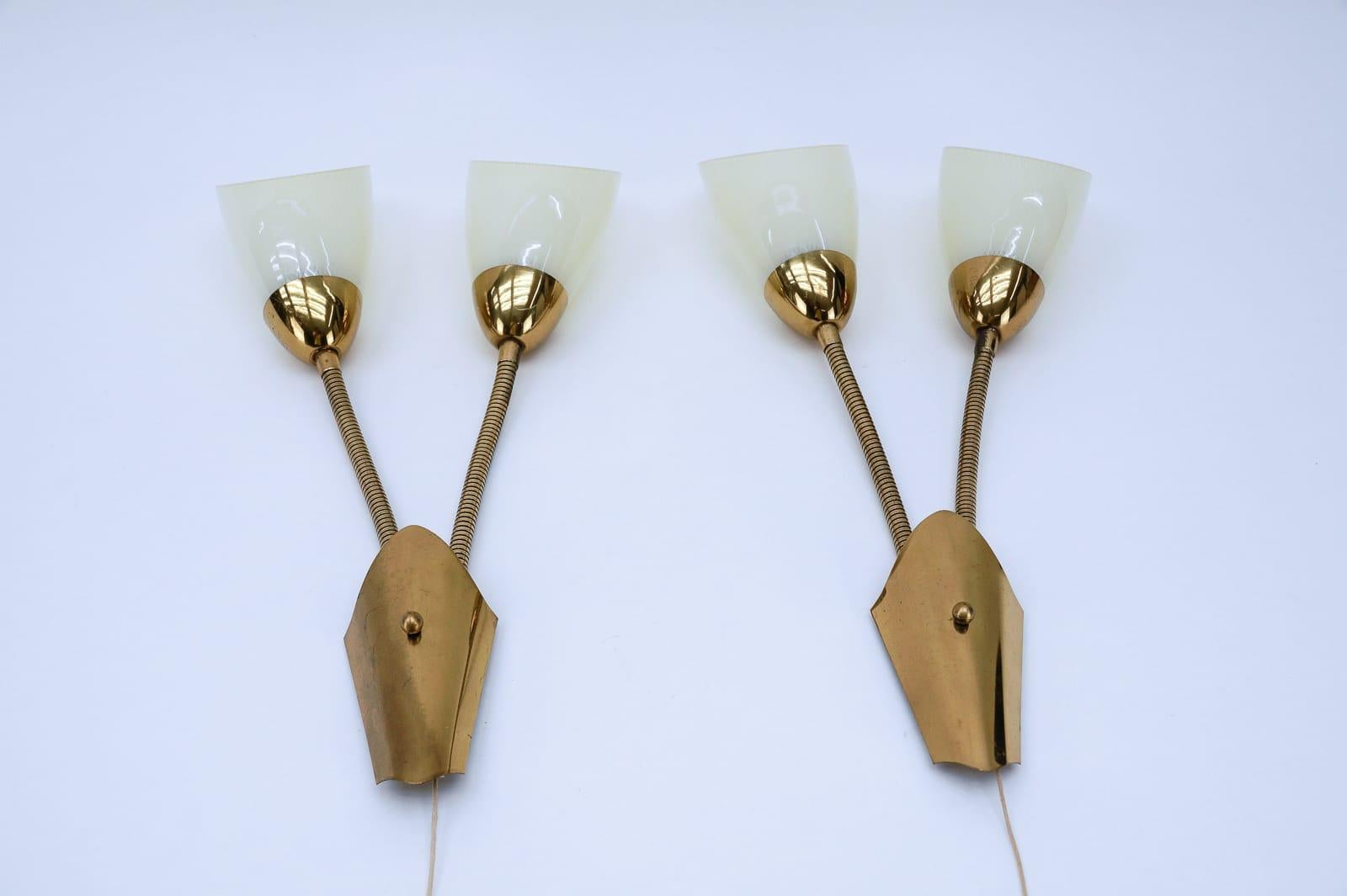 Mid-Century Modern Pair of Double Arm Wall Lamps with Flexible Arms from the 1950s, Probably Italy For Sale