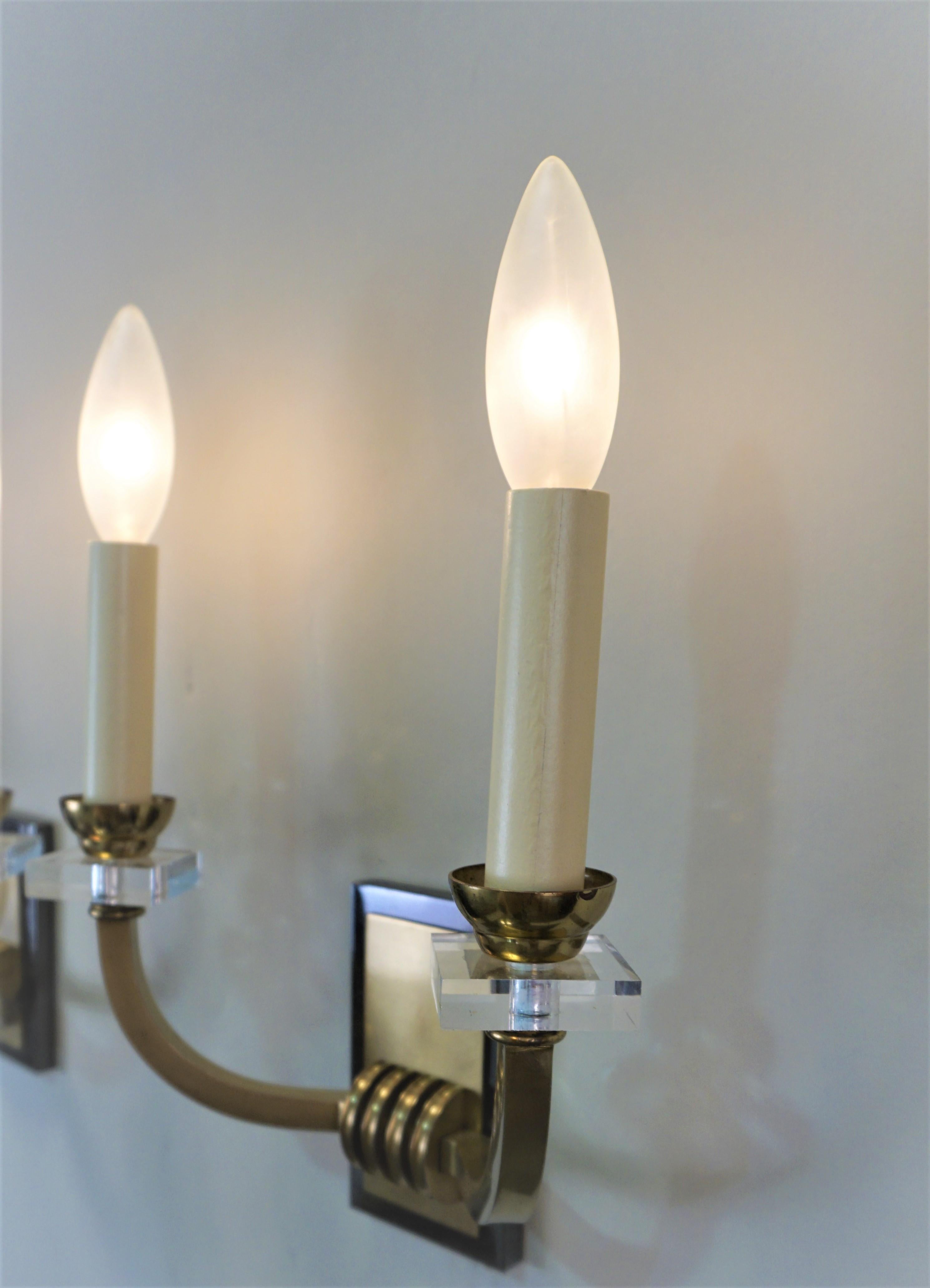 French Pair of Double Arm Wall Sconces by Jacque Adnet