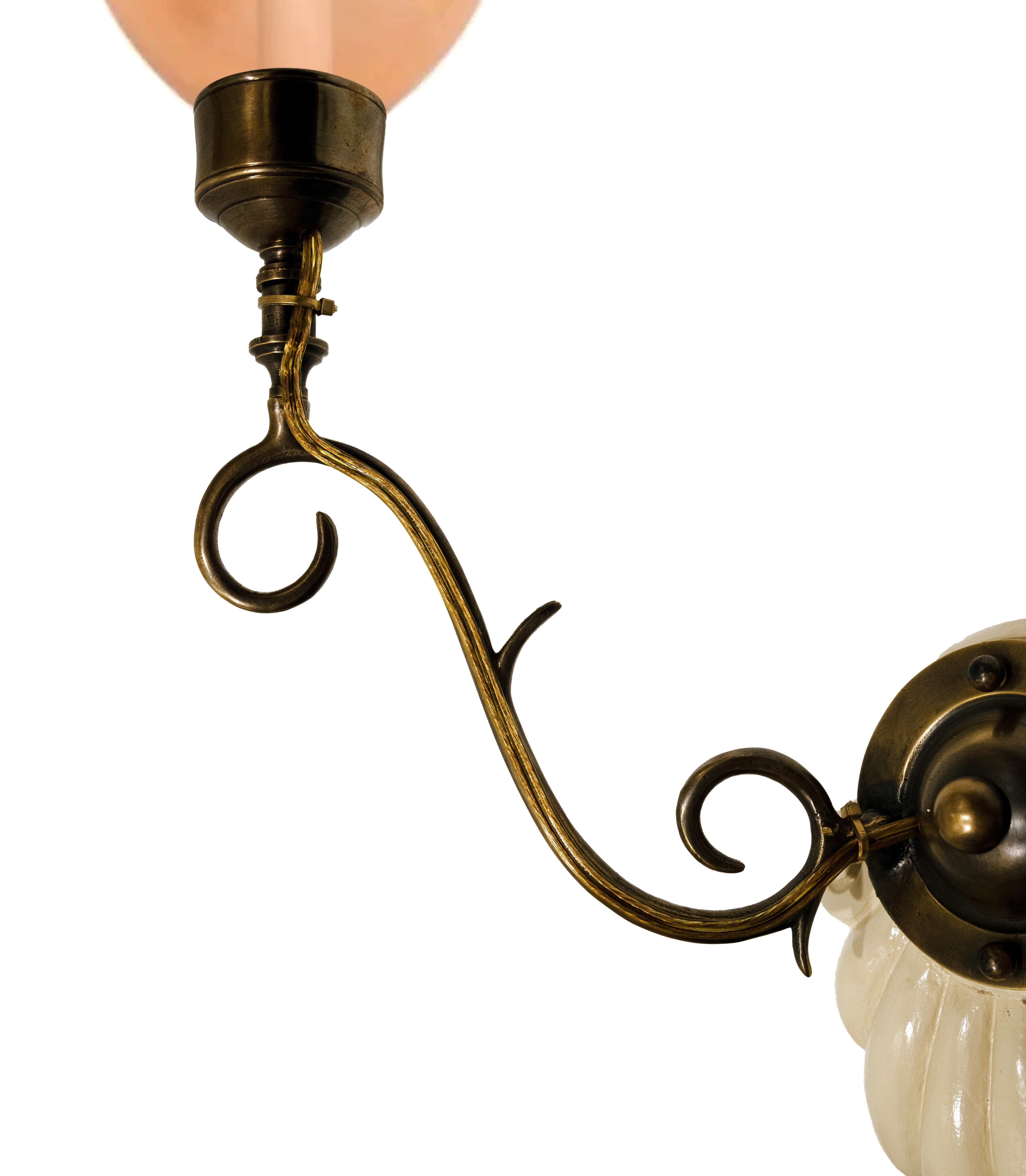 Georgian Pair of Double-Armed Scallop Sconces with Pink Hurricane Shades by David Duncan For Sale