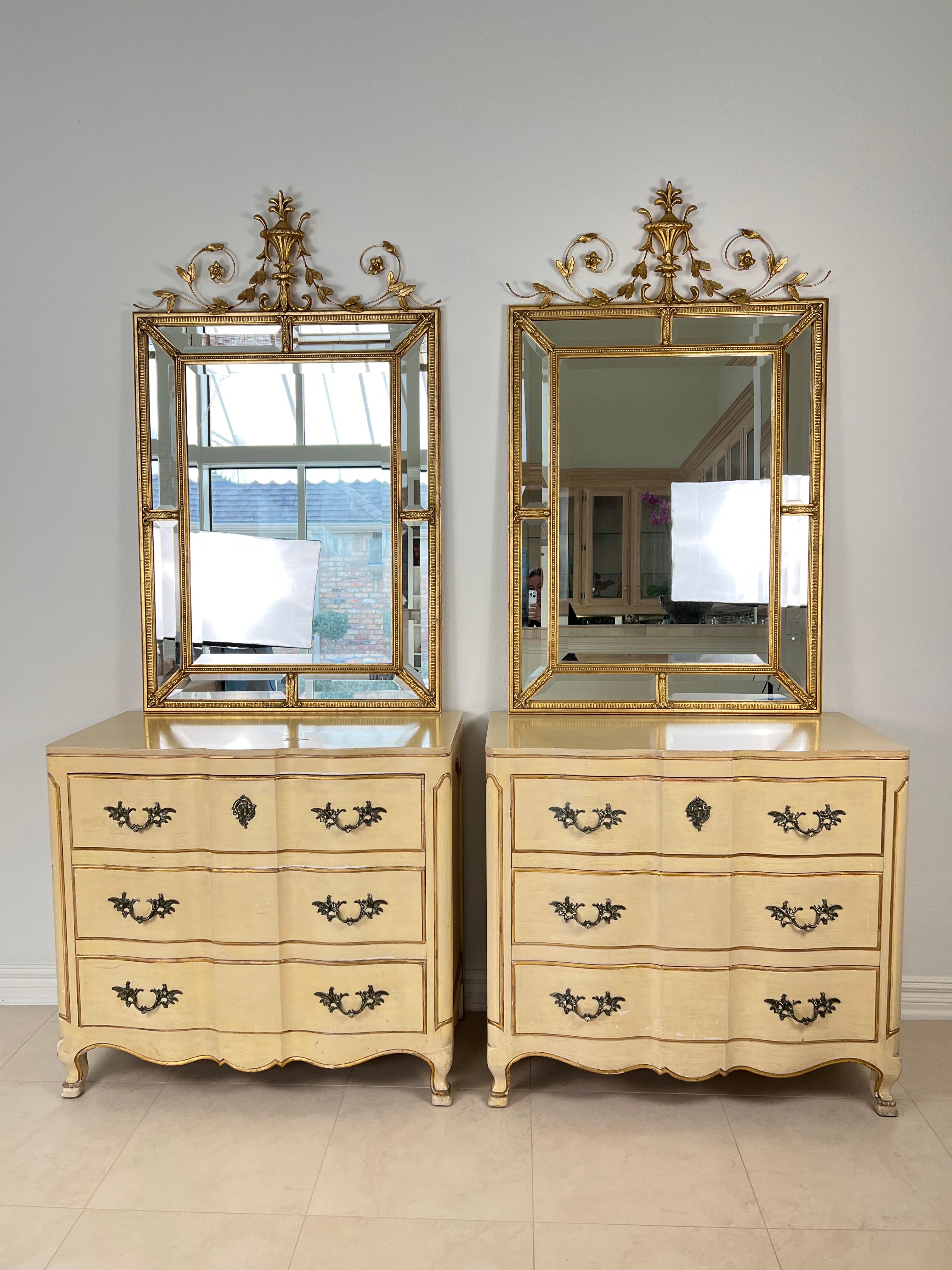 Adam Style Pair of Double Bordered Hand Gilded Mirrors For Sale