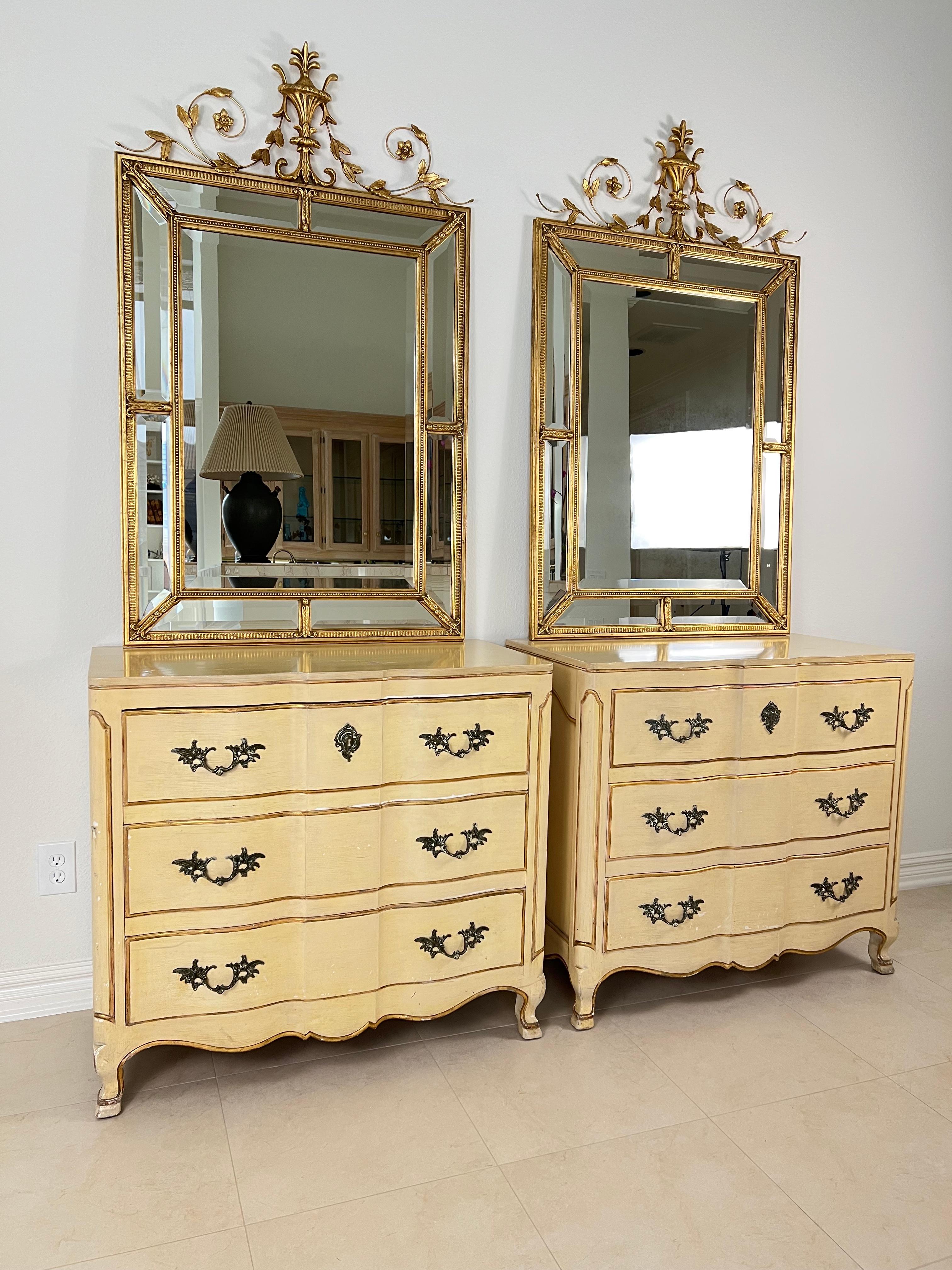 European Pair of Double Bordered Hand Gilded Mirrors For Sale