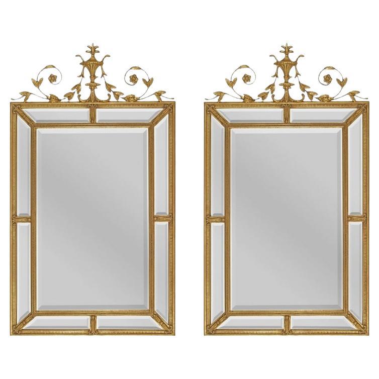 Pair of Double Bordered Hand Gilded Mirrors For Sale