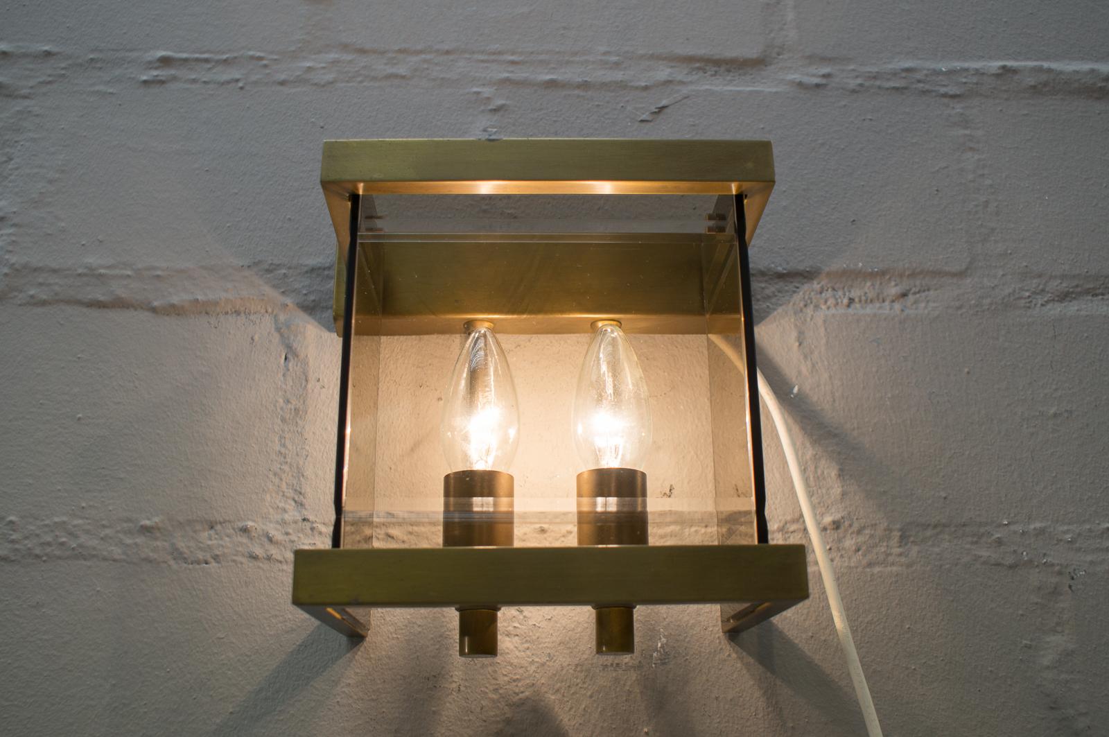 Pair of Double Brass and Smoked Glass Wall Lights by WKR, Germany, 1970s 2