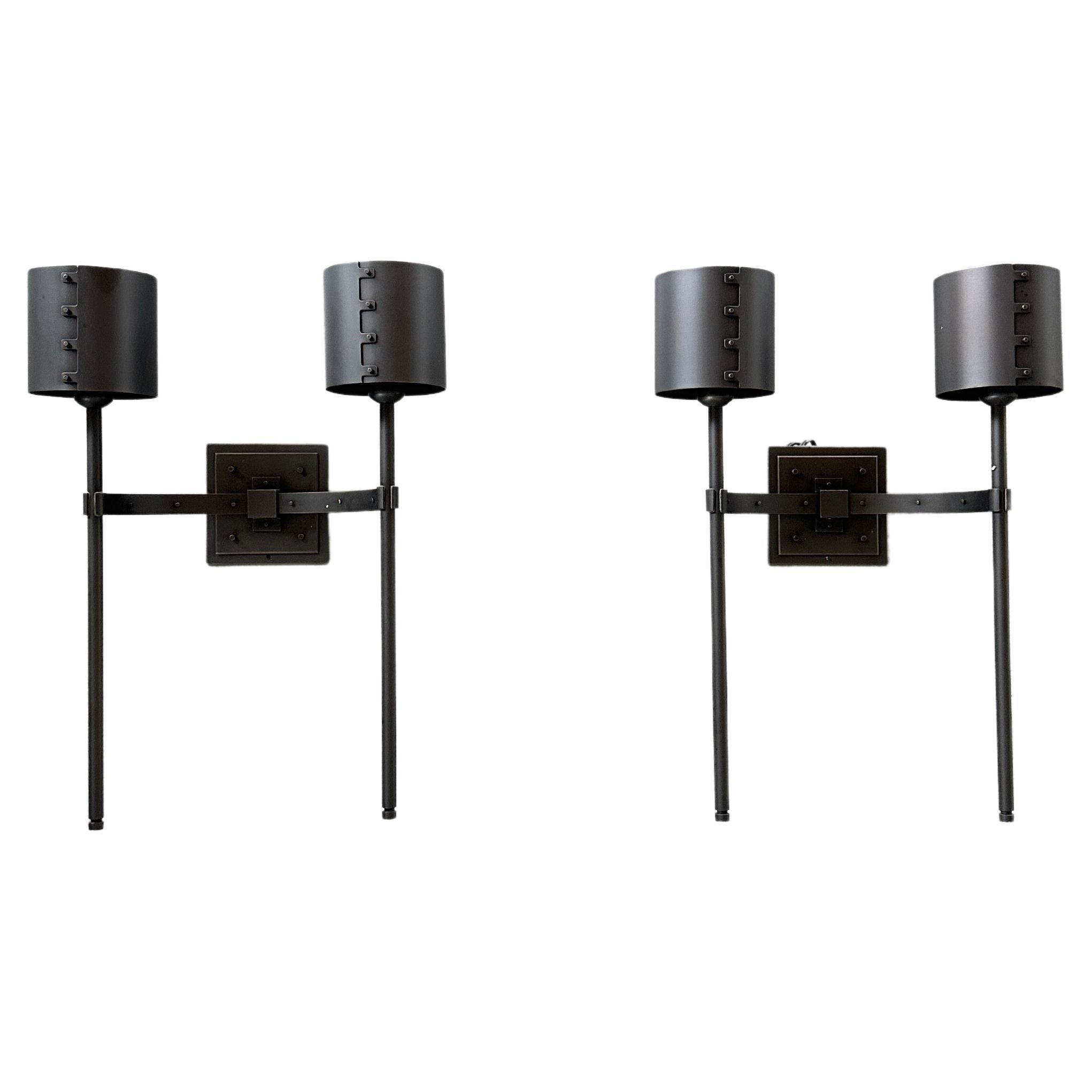 Pair of Double Bronze Aureole Sconces by Solis Betancourt for Holly Hunt