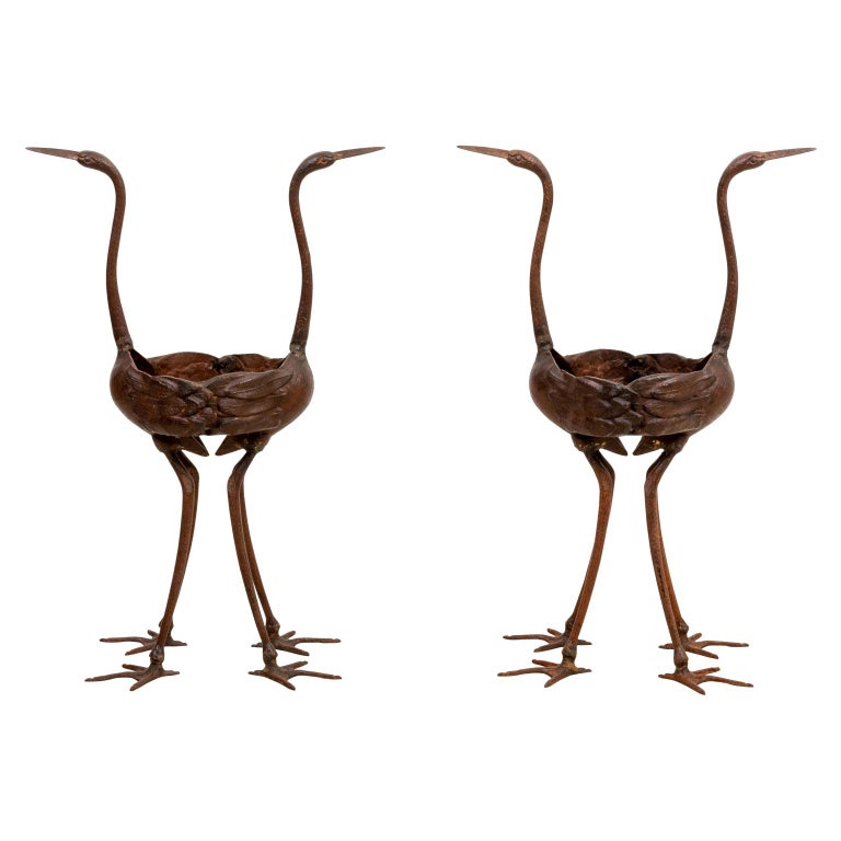 Pair of Double Cranes Garden Jardinieres at 1stDibs