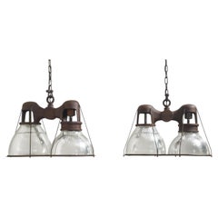 Pair Of Double Dome Holophane Chandeliers