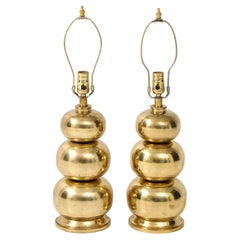 Pair of Triple Gourd Brass Lamps