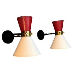 Pair of double-light Diabolo adjustable sconces Maison Lunel, France, circa 1950