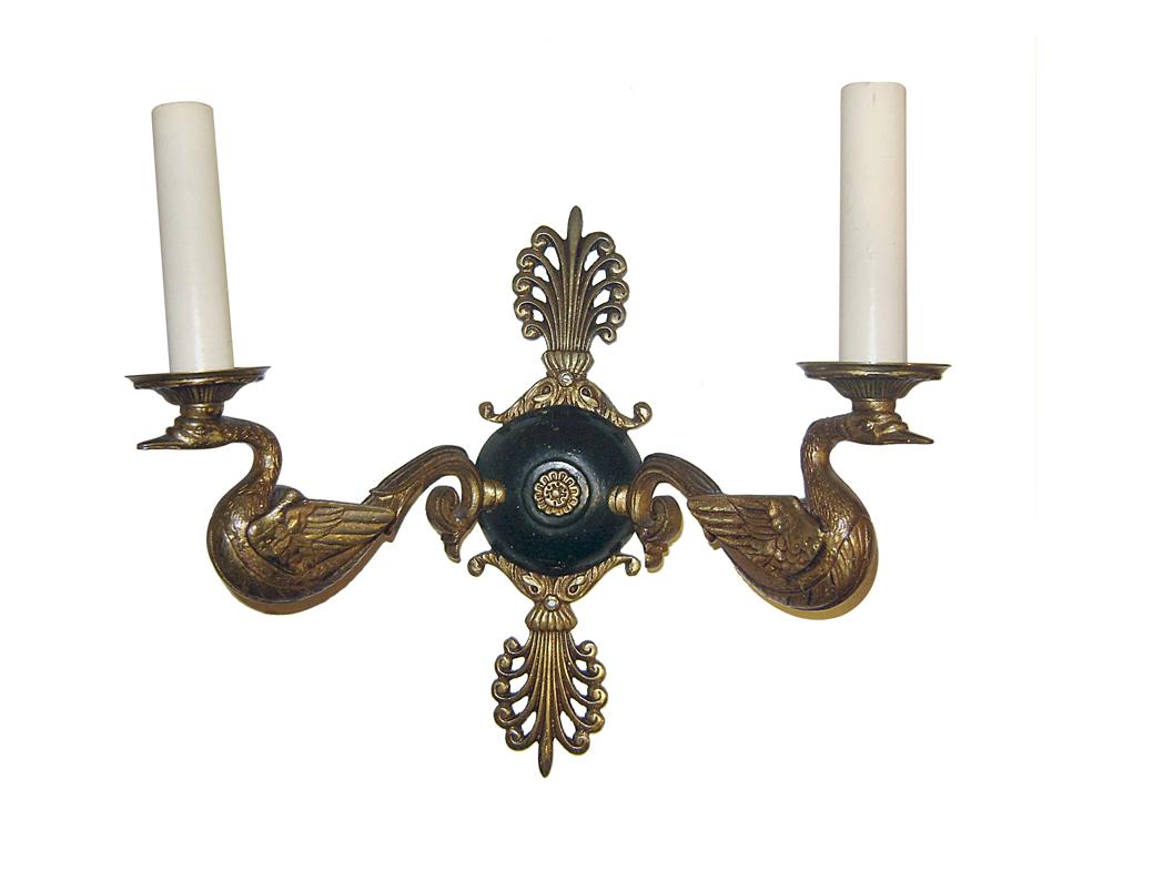 Pair of Double Light Empire Style Sconces In Good Condition For Sale In New York, NY