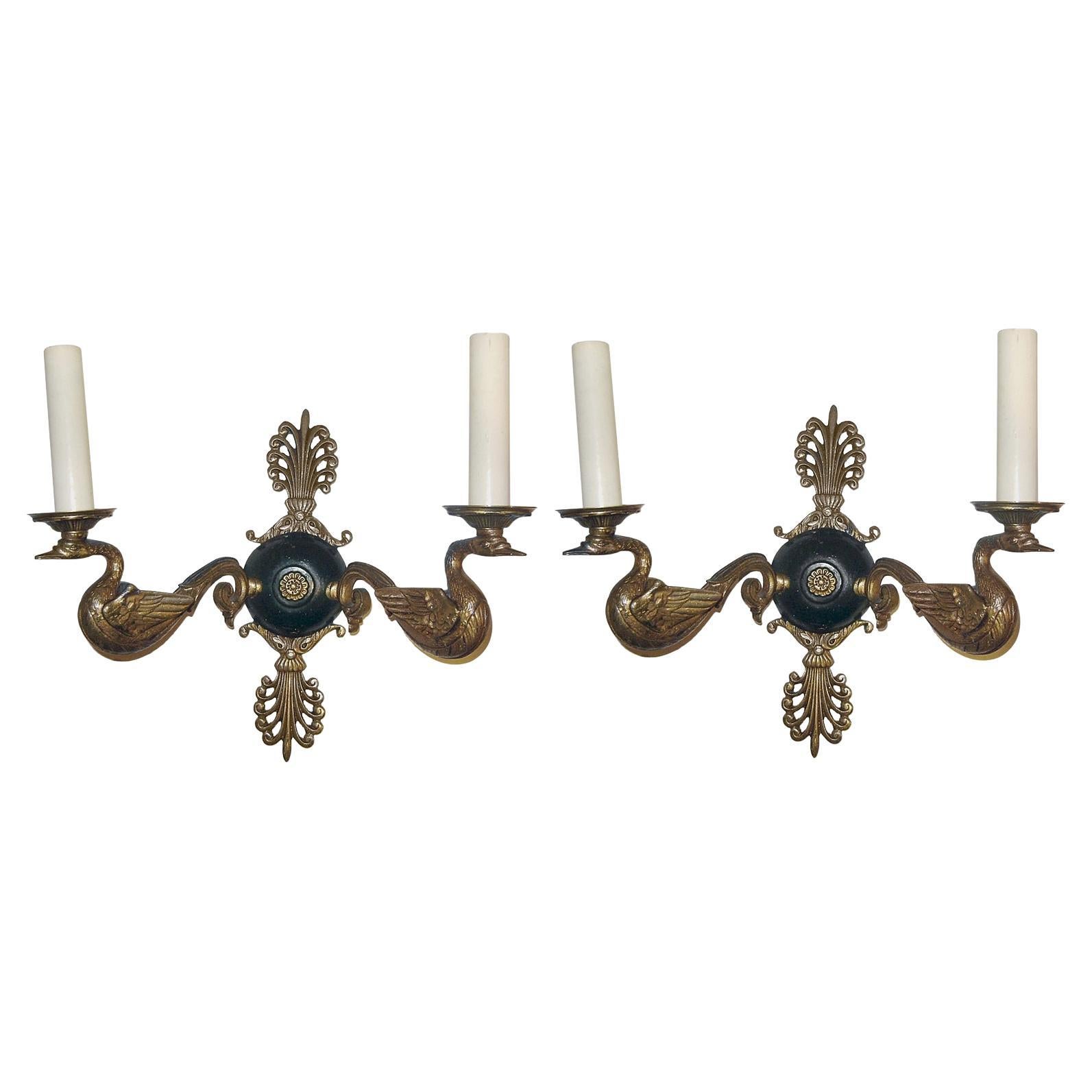 Pair of Double Light Empire Style Sconces For Sale