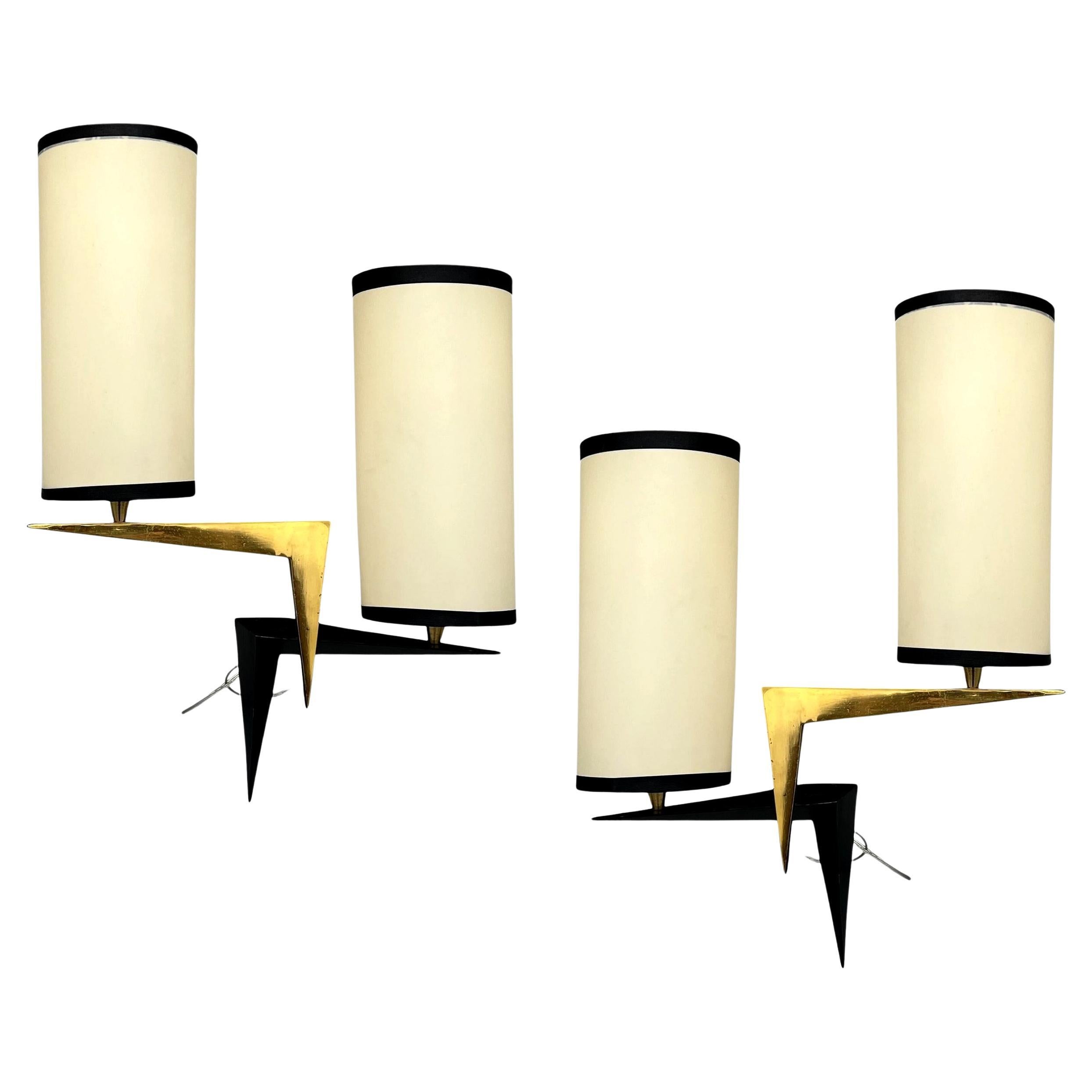 Pair of double-lighting wall lights, Maison Arlus, Paris, France, circa 1950