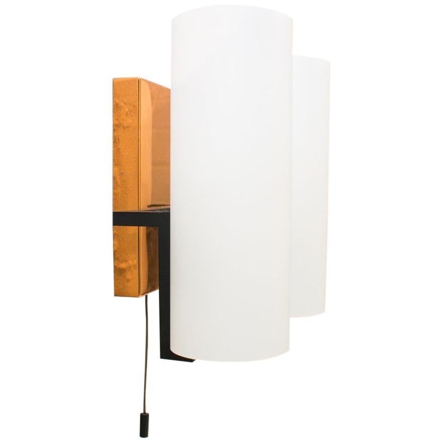 Pair of Double Midcentury Copper and Milk Glass Tubes Wall Lamps, Austria, 1960s For Sale