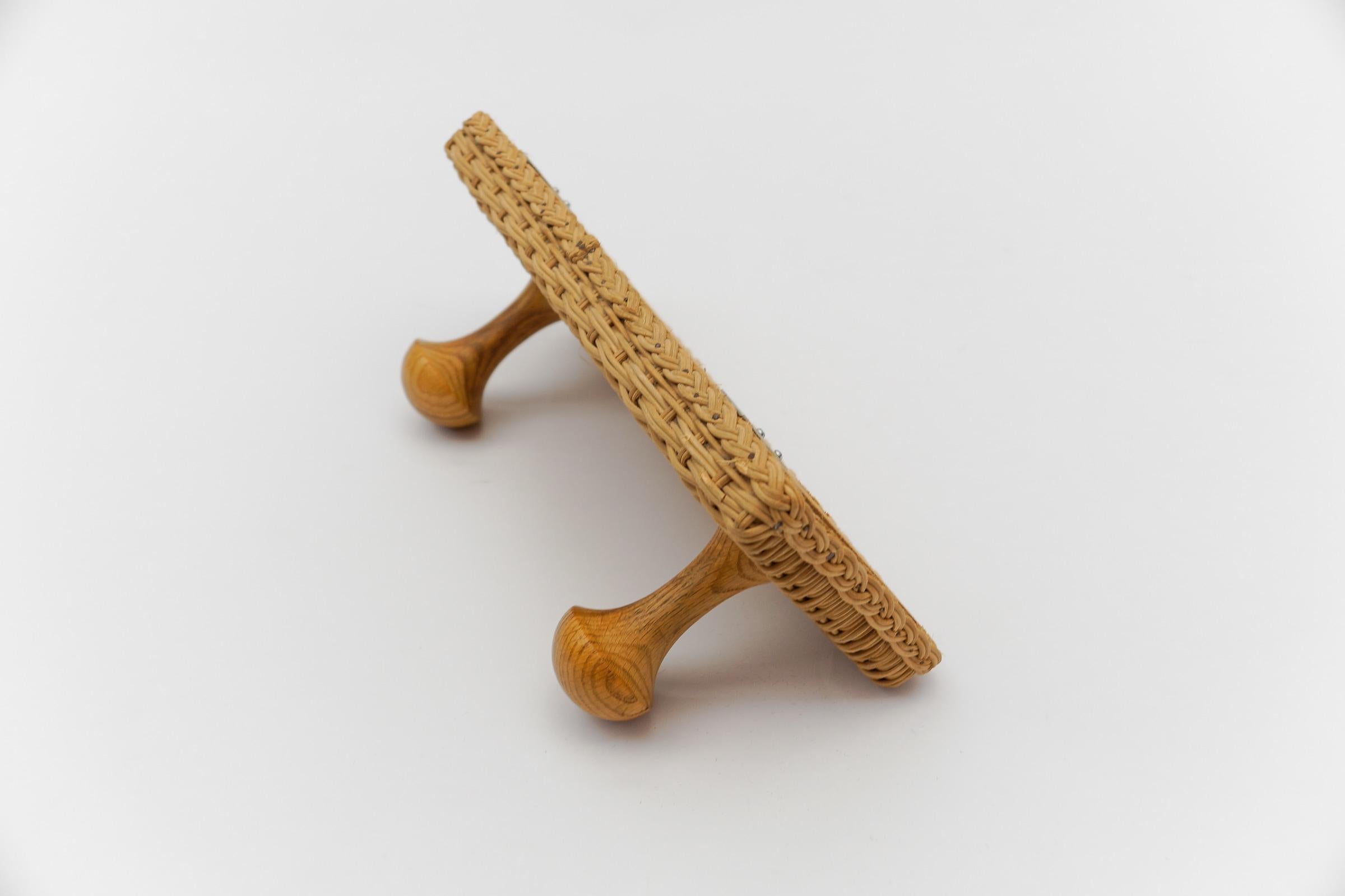 Pair of Double Scandinavian Wall Mounted Coat Hooks in Rattan and Wood, 1960s For Sale 5