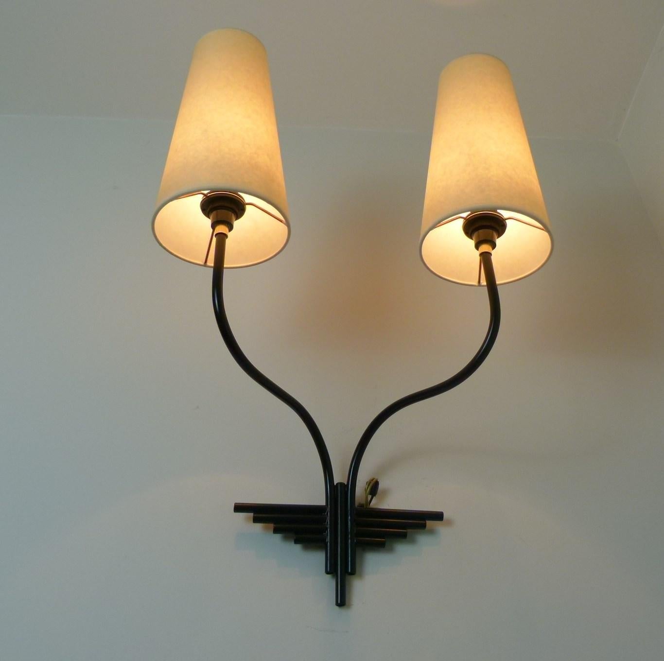 Mid-Century Modern Pair of Double Sconce French Work, circa 1950