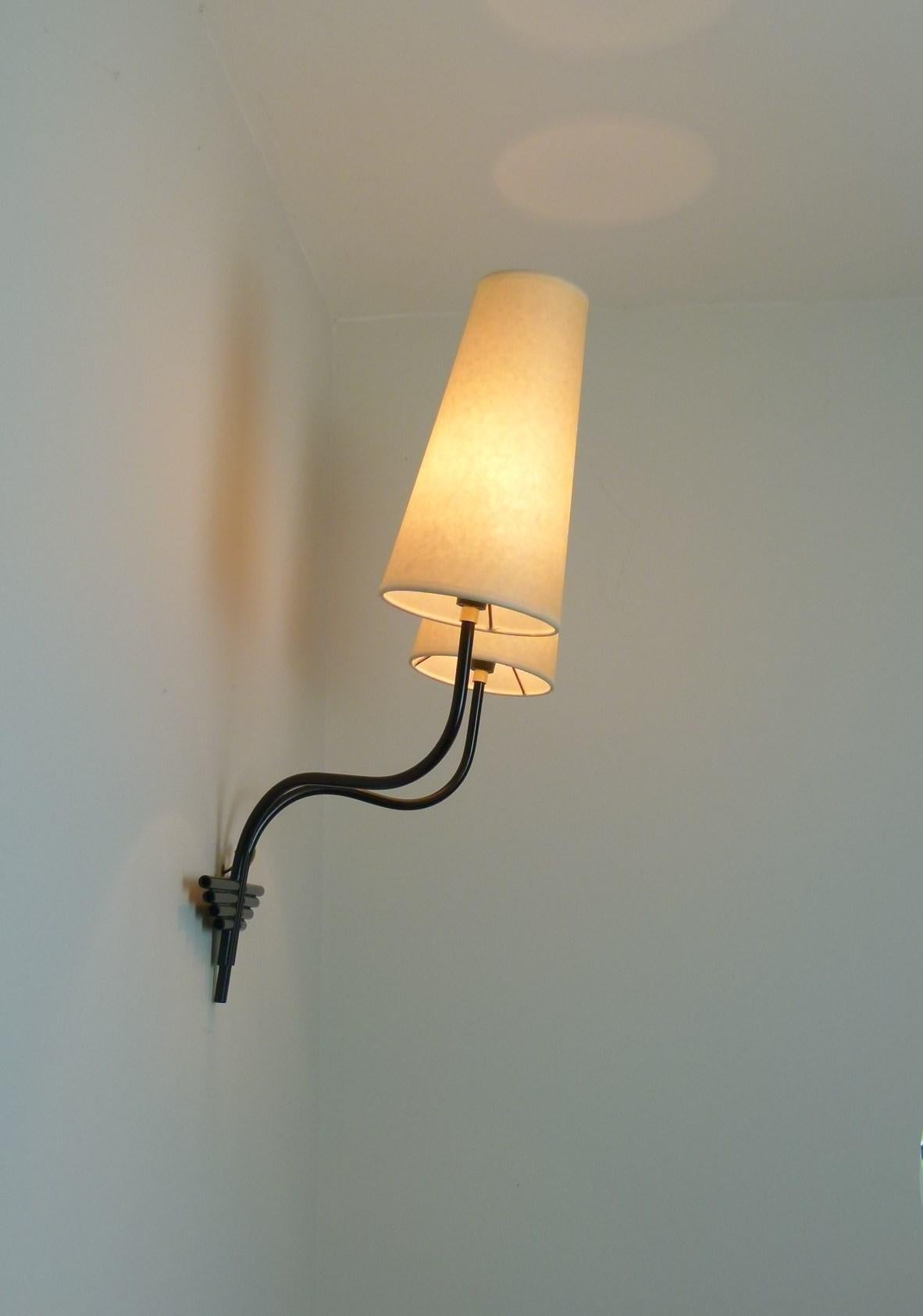 Pair of Double Sconce French Work, circa 1950 In Excellent Condition In Saint-Ouen, FR