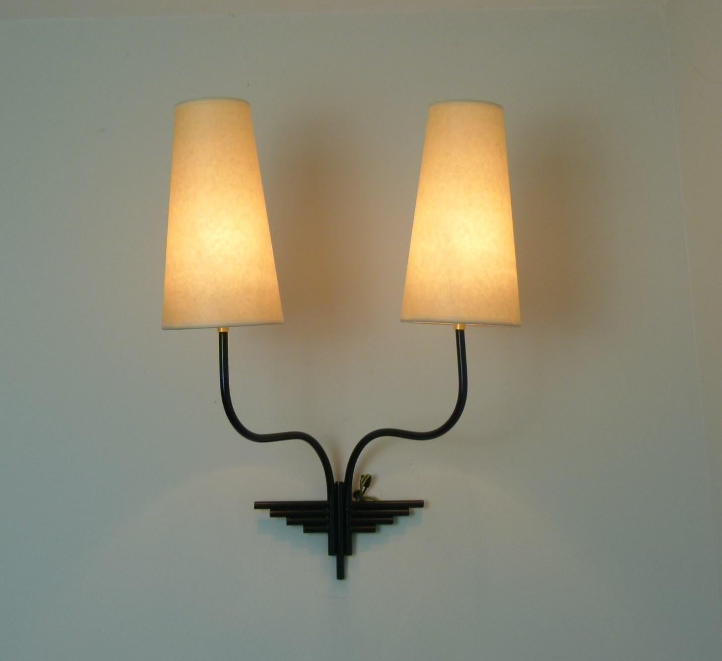 Metal Pair of Double Sconce French Work, circa 1950