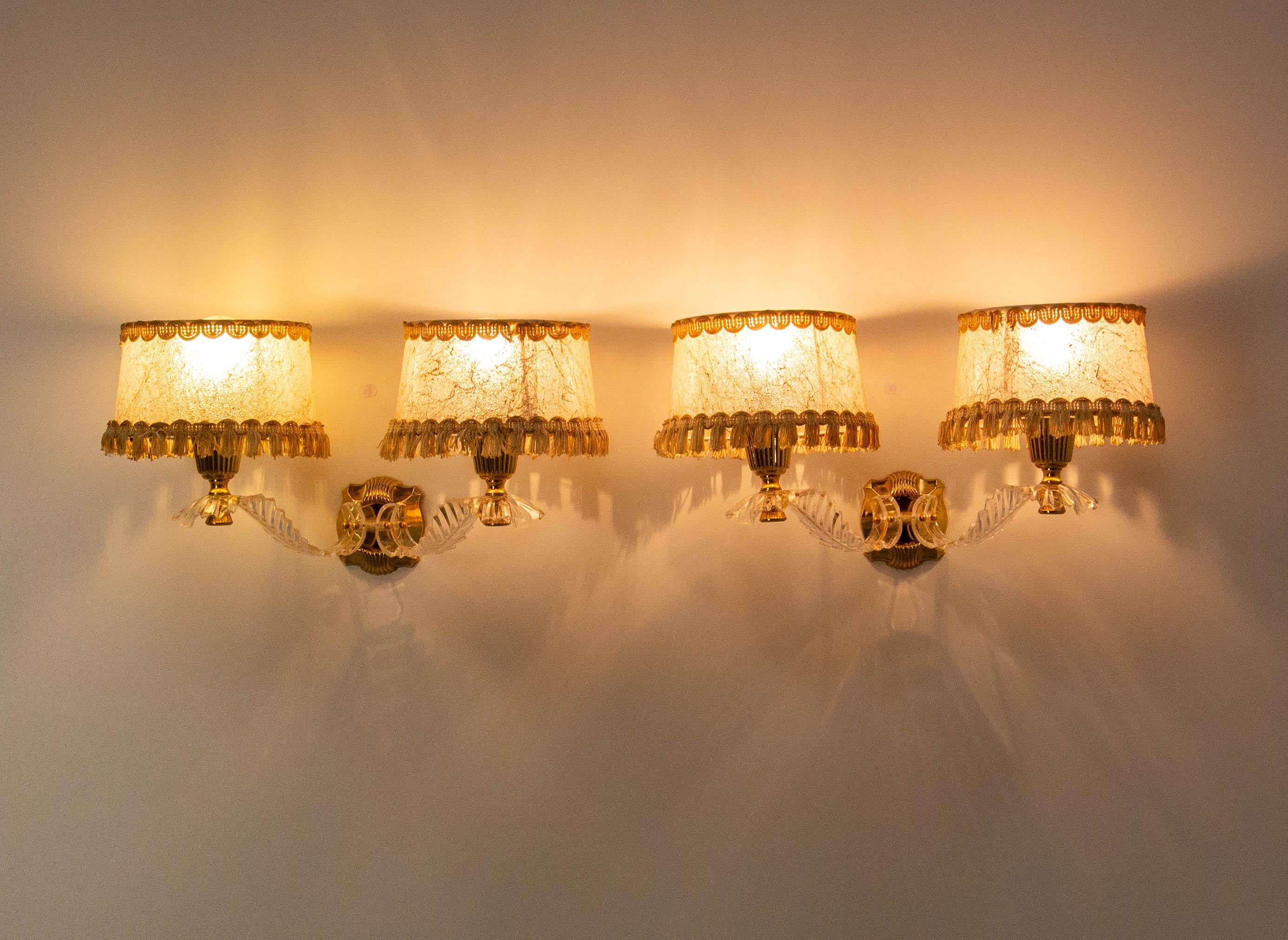 Pair of Double Sconces Brass and Resin with Lampshades, Louis XV style c 1960 Moderno de mediados de siglo en venta