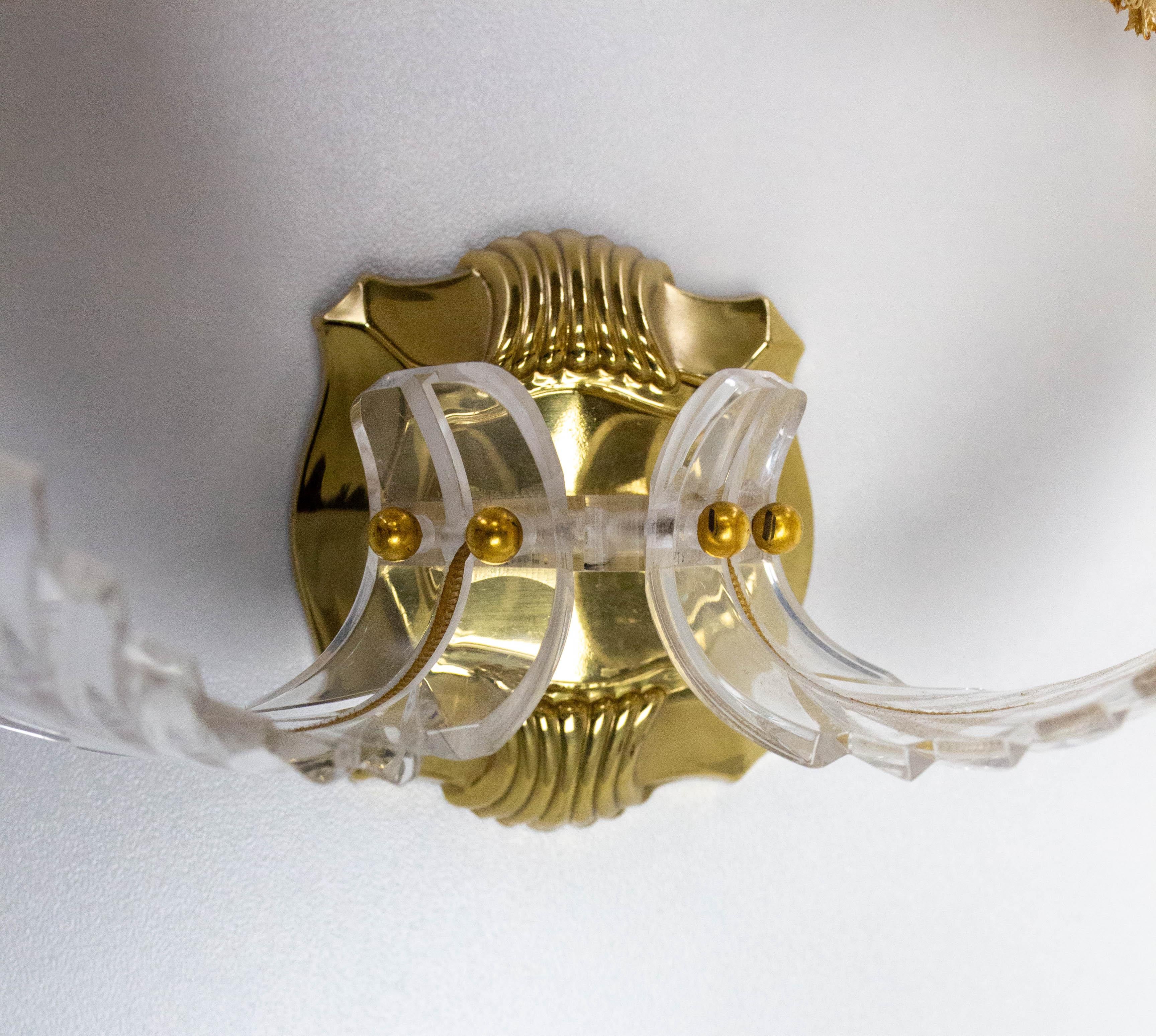 Pair of Double Sconces Brass and Resin with Lampshades, Louis XV style c 1960 Latón en venta