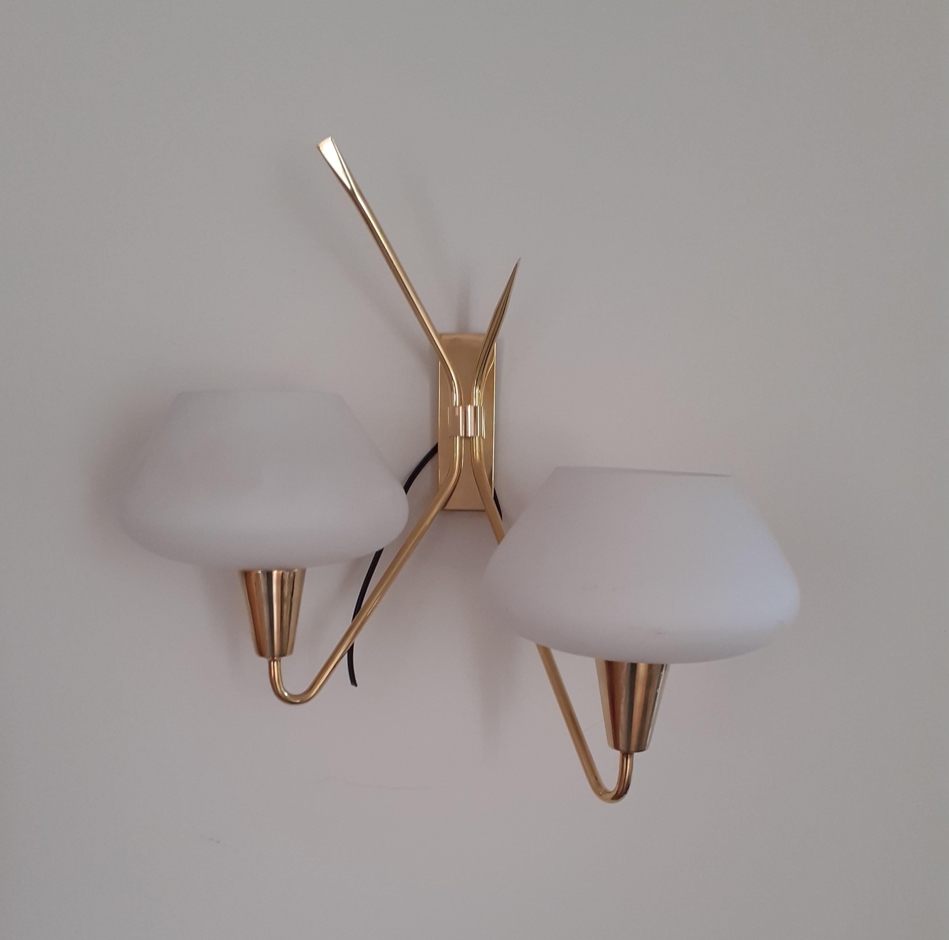 Mid-Century Modern Pair of Double Sconces from the 1950s by Maison Lunel For Sale