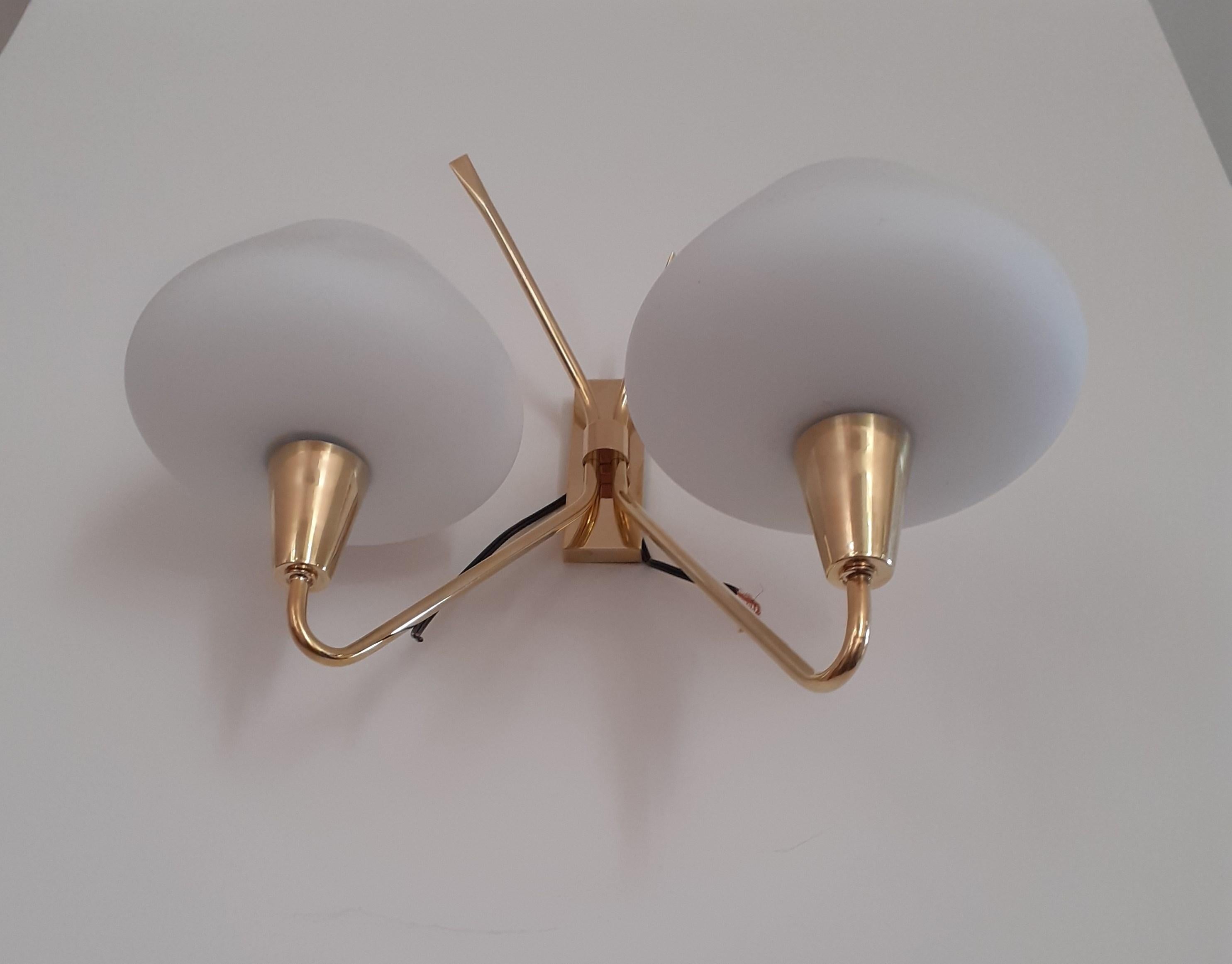French Pair of Double Sconces from the 1950s by Maison Lunel For Sale