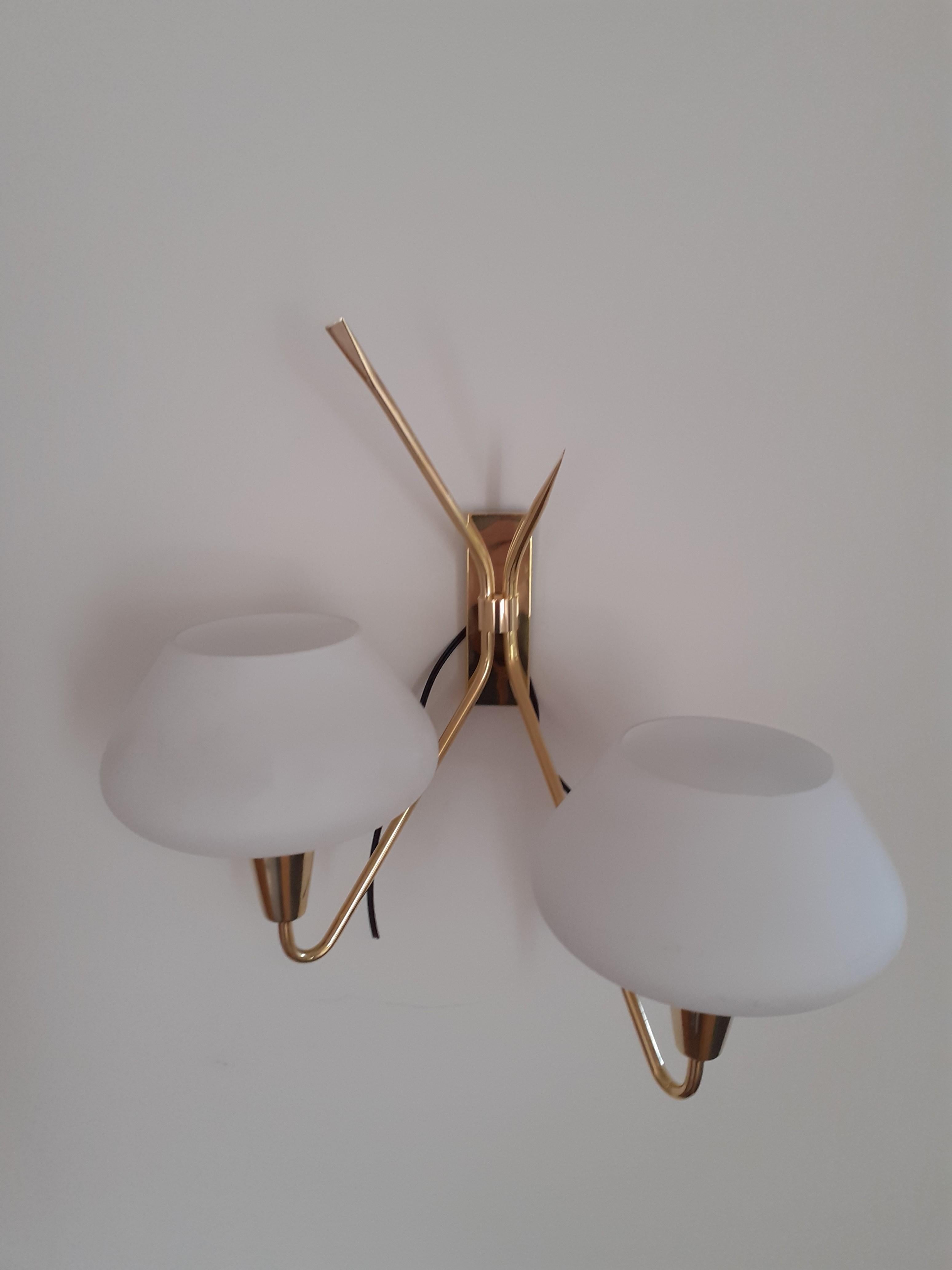 Pair of Double Sconces from the 1950s by Maison Lunel In Excellent Condition For Sale In Saint-Ouen, FR