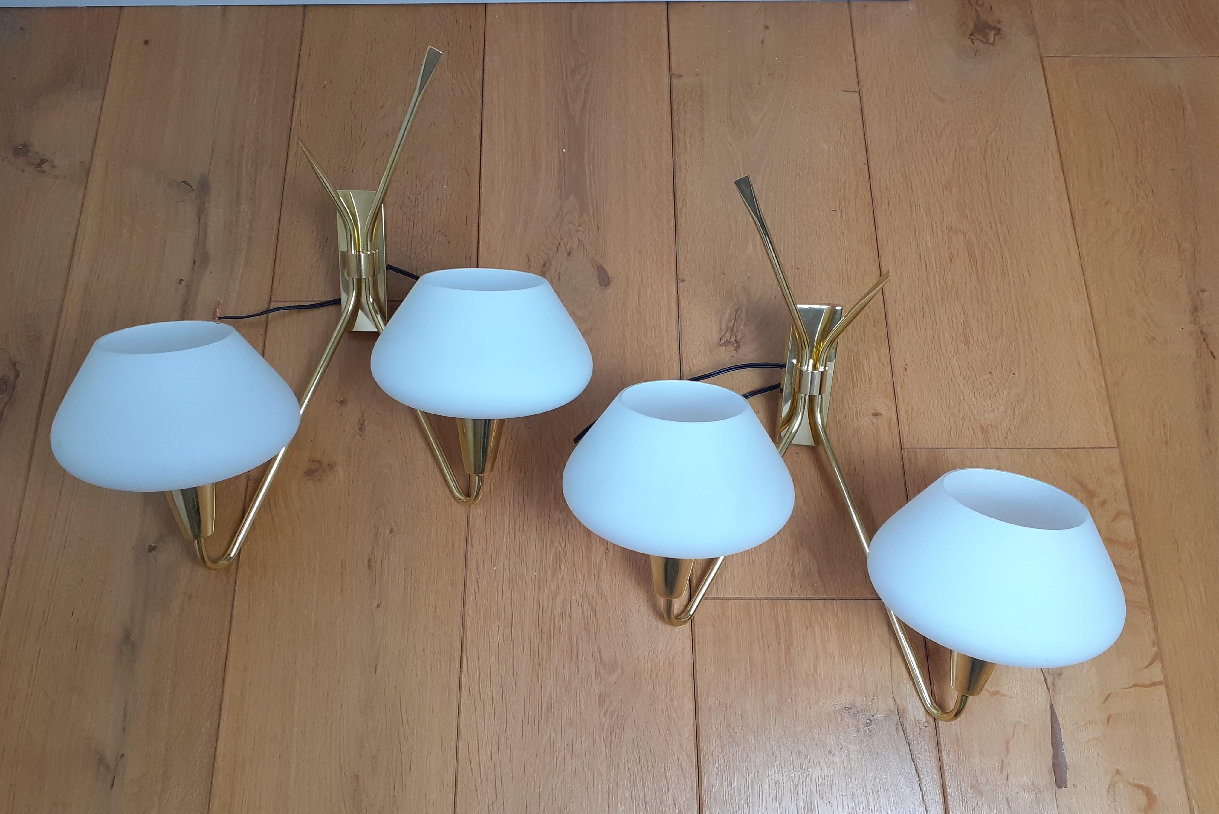 20th Century Pair of Double Sconces from the 1950s by Maison Lunel For Sale