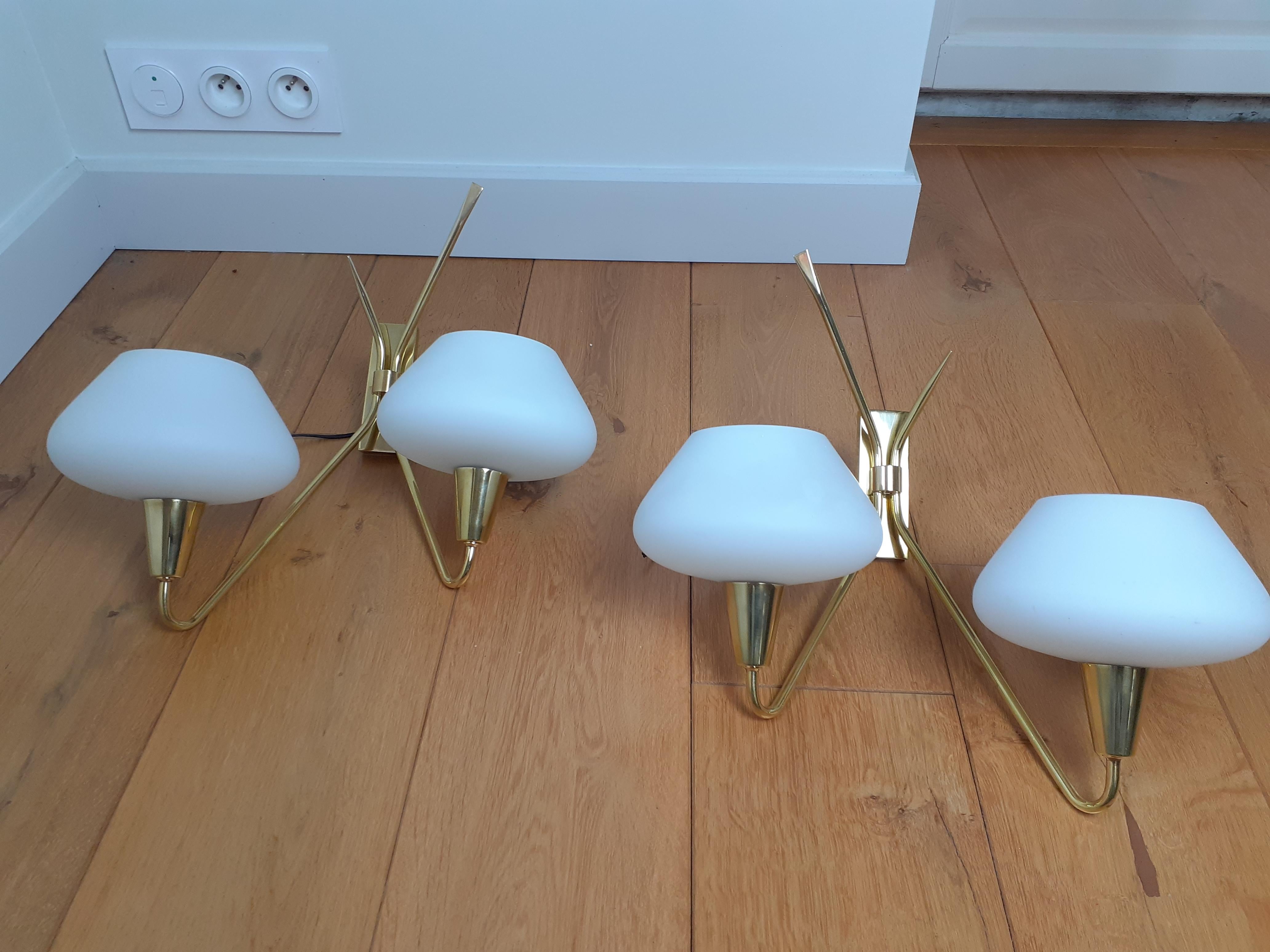 Brass Pair of Double Sconces from the 1950s by Maison Lunel For Sale