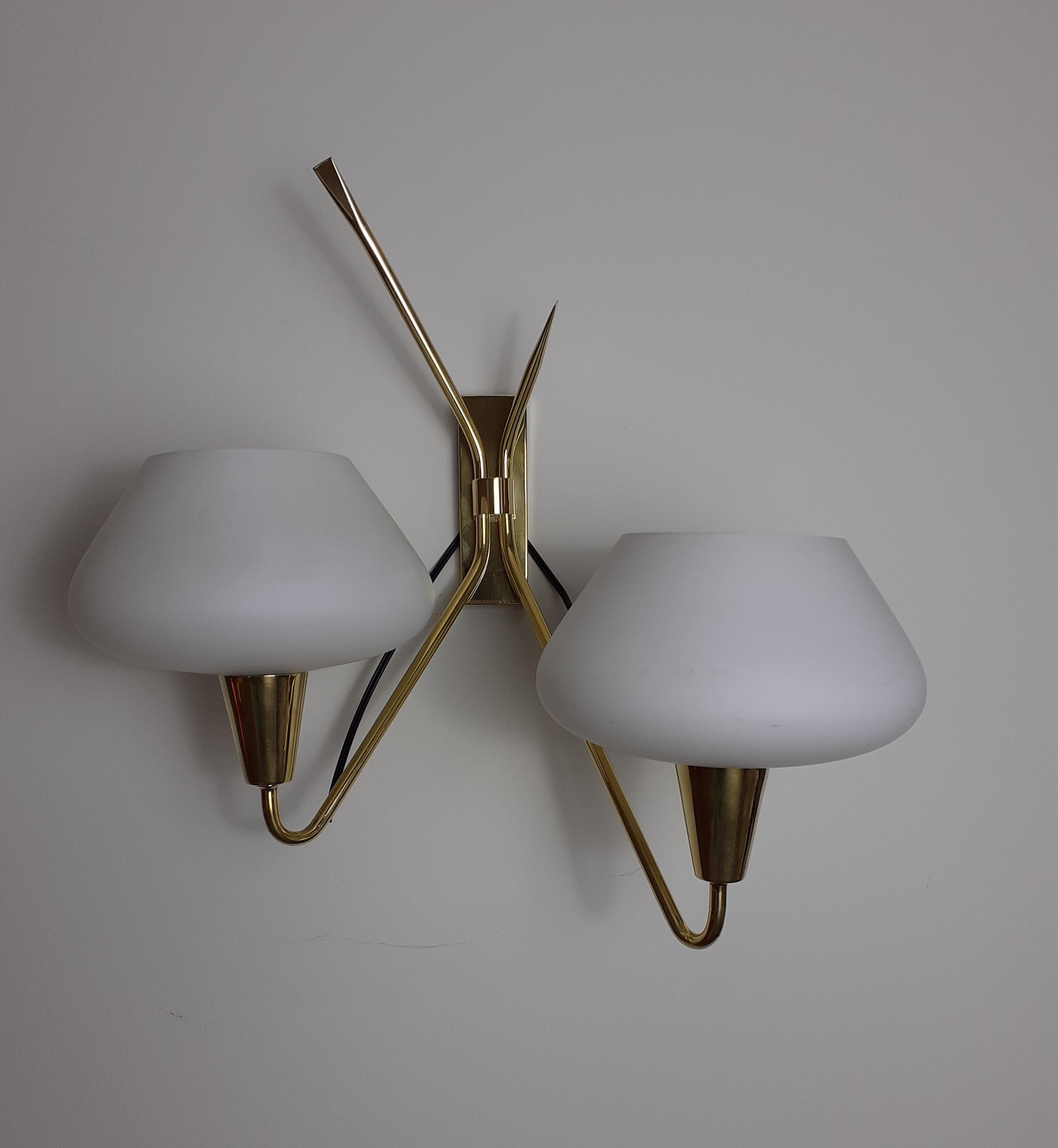 Pair of Double Sconces from the 1950s by Maison Lunel For Sale 1