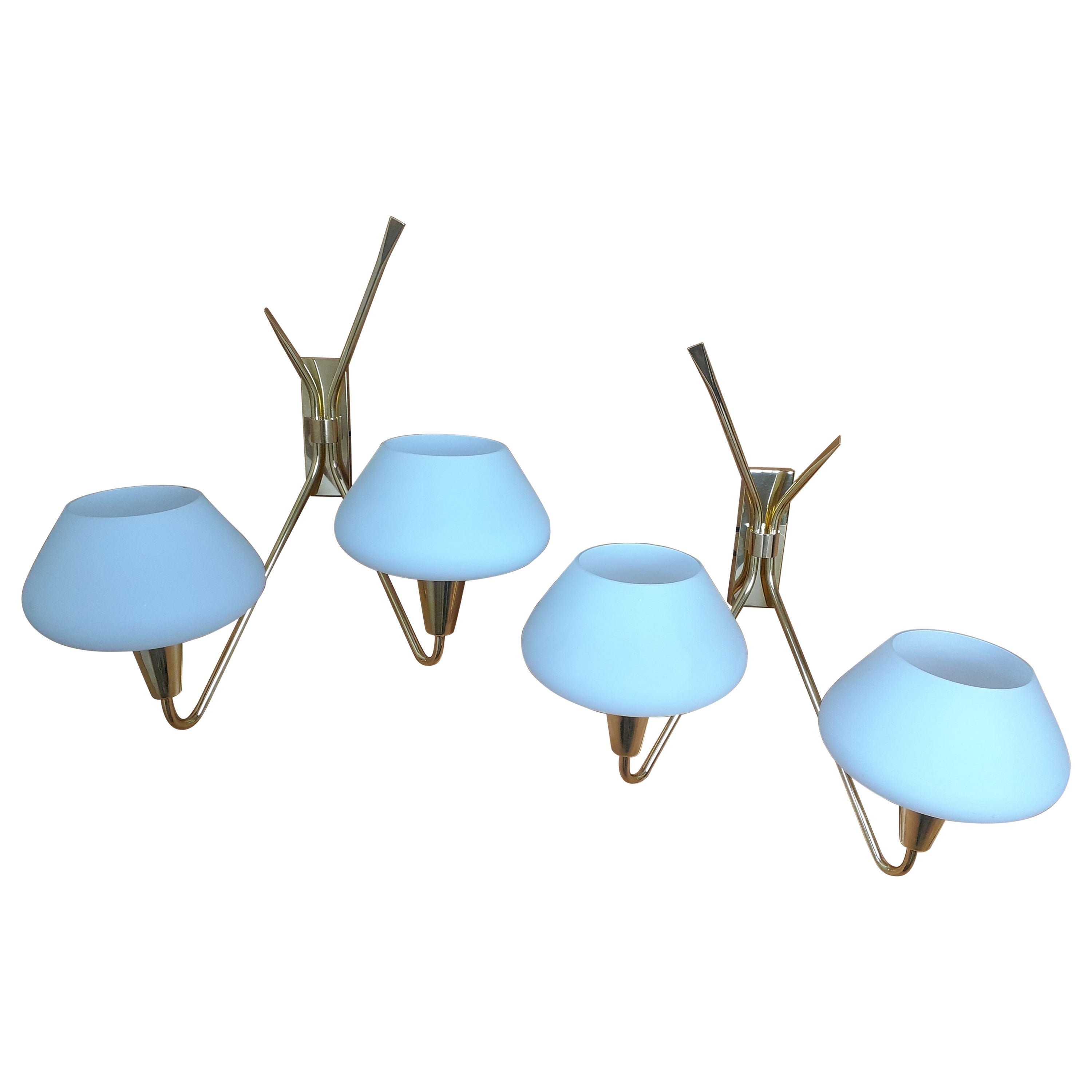 Pair of Double Sconces from the 1950s by Maison Lunel
