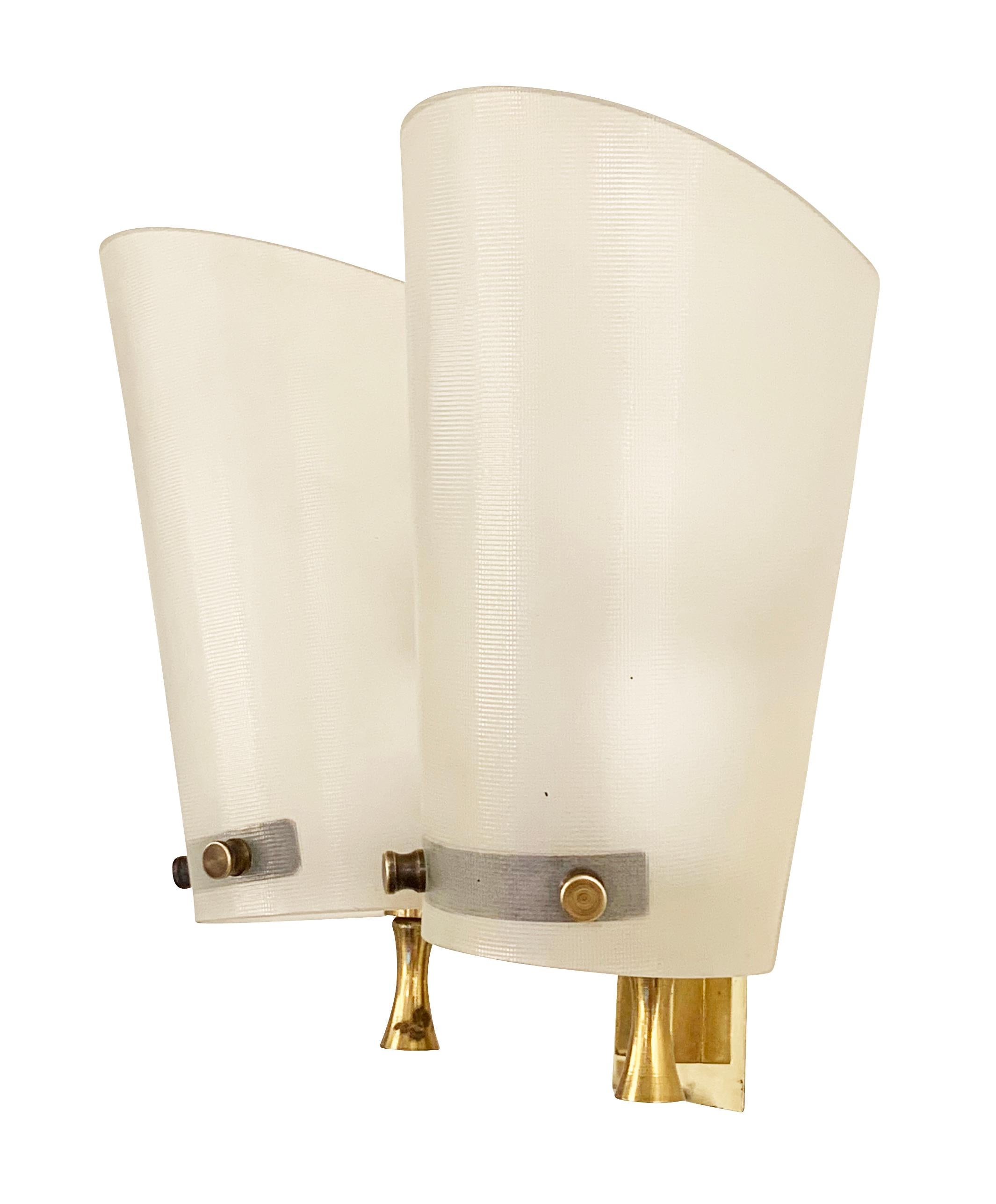 Mid-Century Modern Pair of Double Shaded Wall Lights For Sale