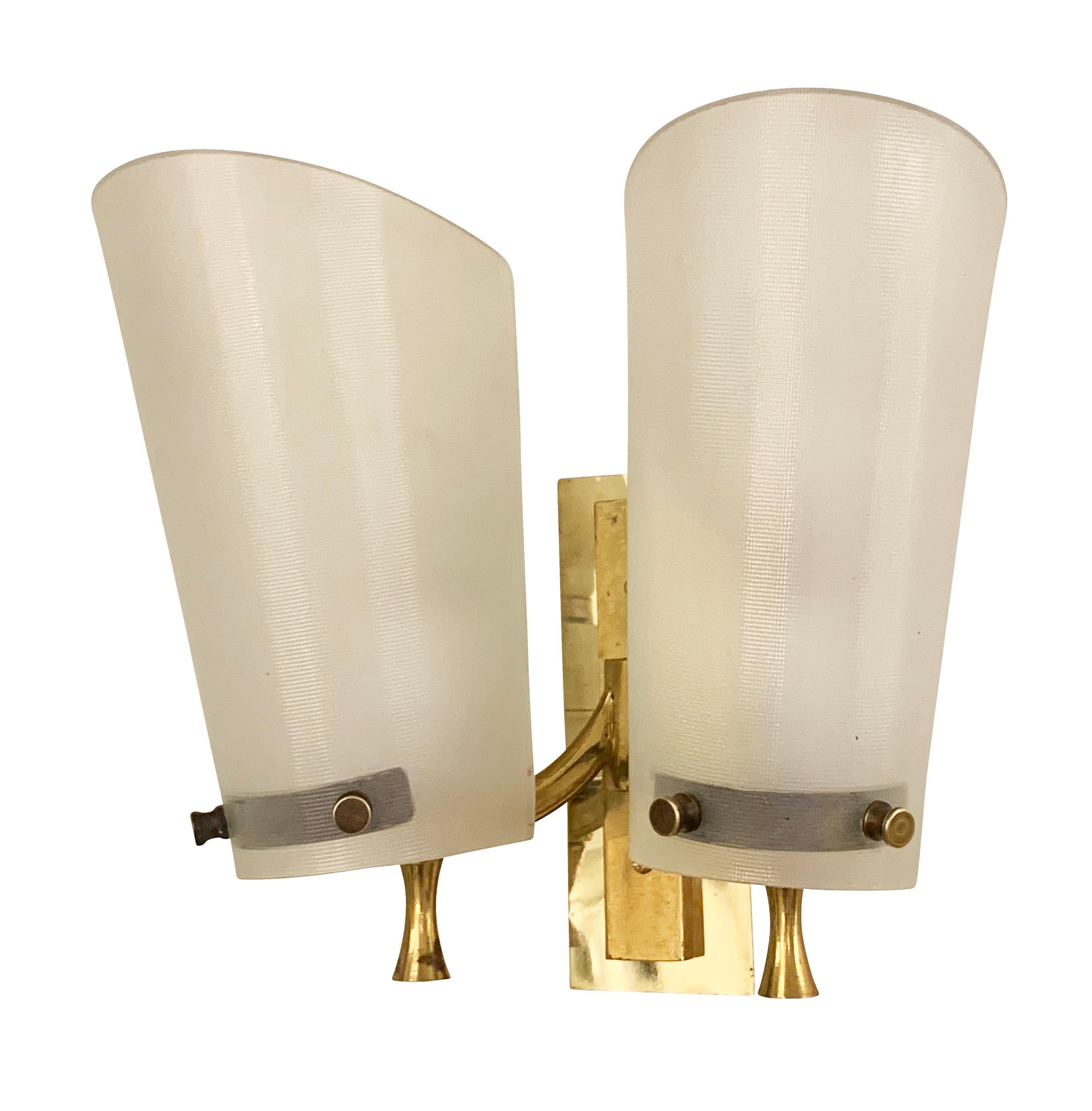 Italian Pair of Double Shaded Wall Lights For Sale