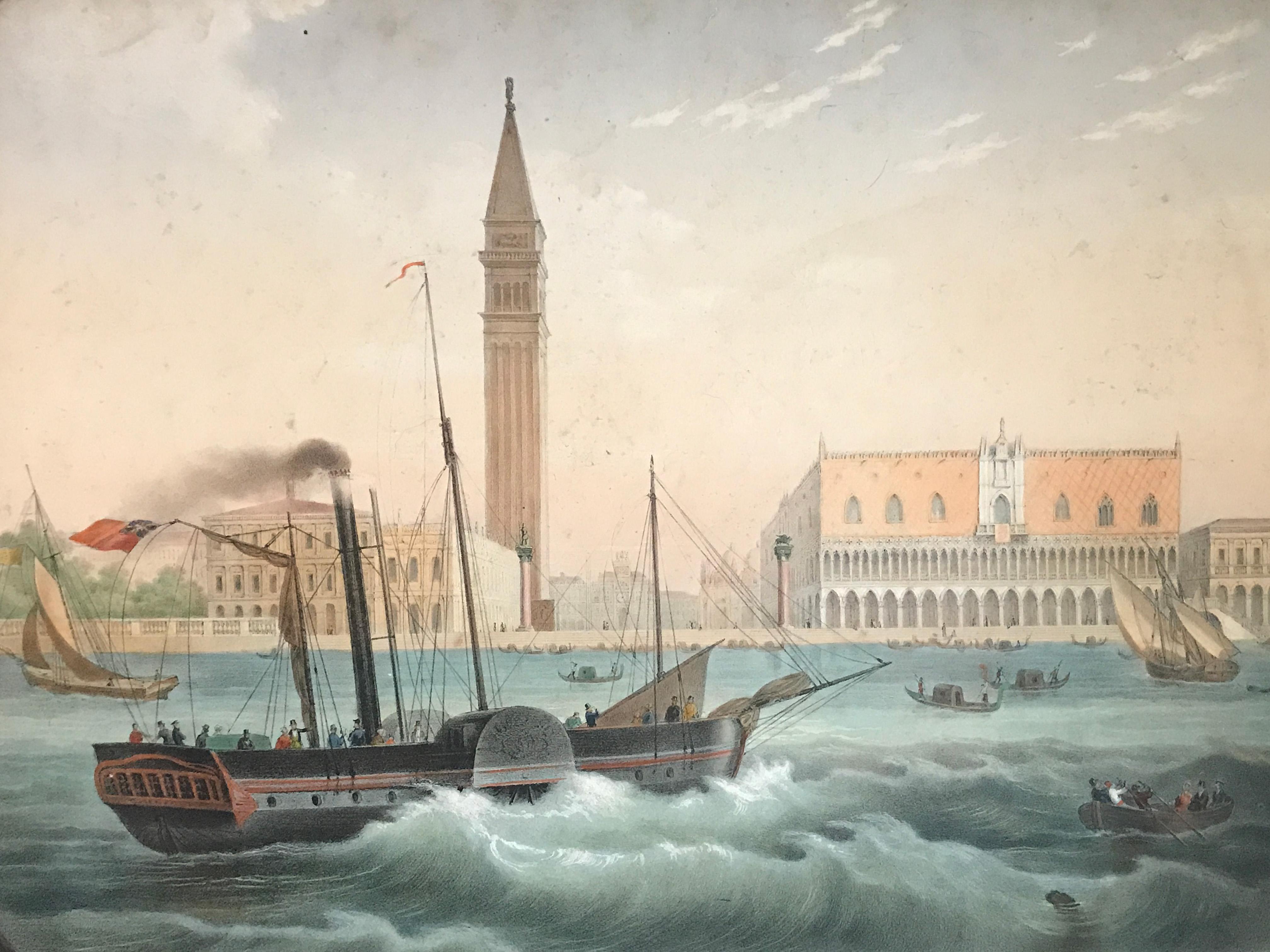 Pareja de acuarelas europeas de doble cara del siglo XIX - París, Venecia en venta 9
