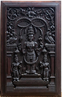 Pair of Double Sided South Indian Carved Wood Panels