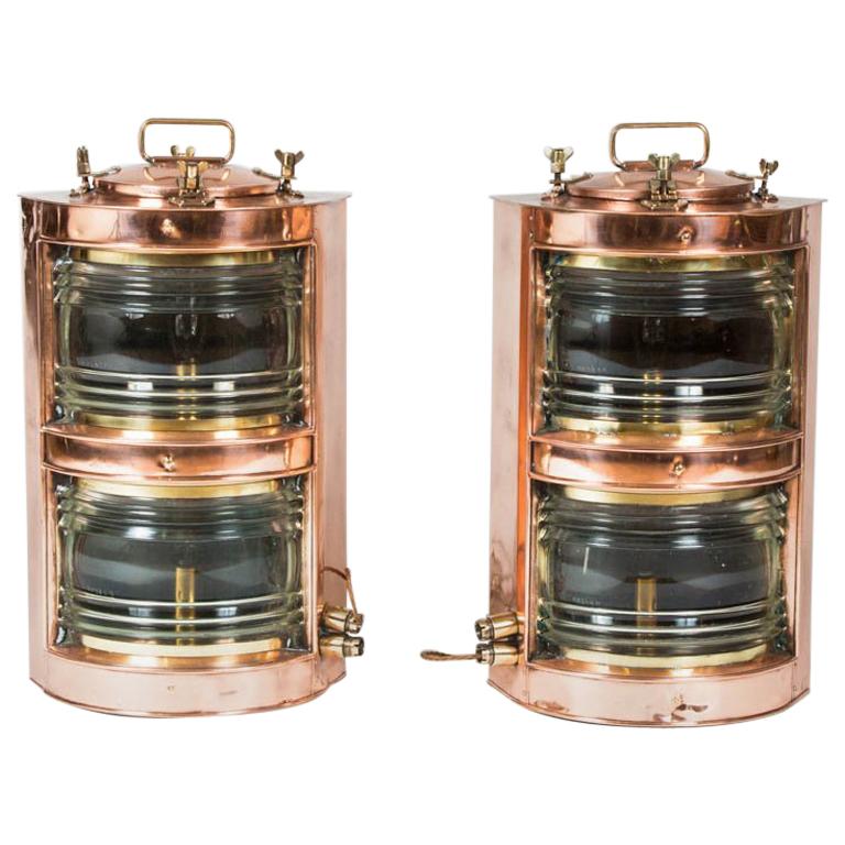 Pair of Double-Stack Copper Ships Lights For Sale