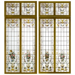 Antique Pair of Double Stained Glass Windows and Their Transoms, circa 1880