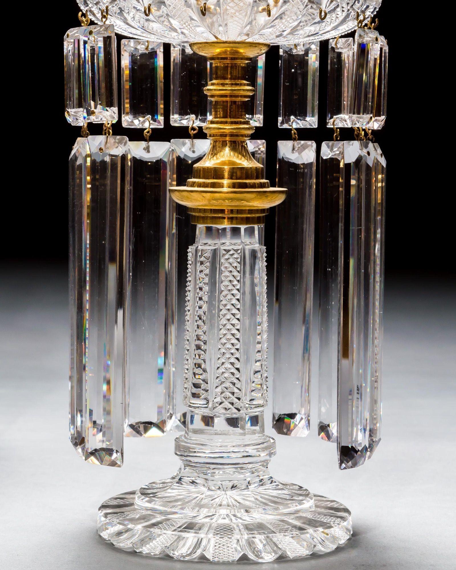 Cut Glass Pair of Double Tier Lustres Attributed to John Blades For Sale